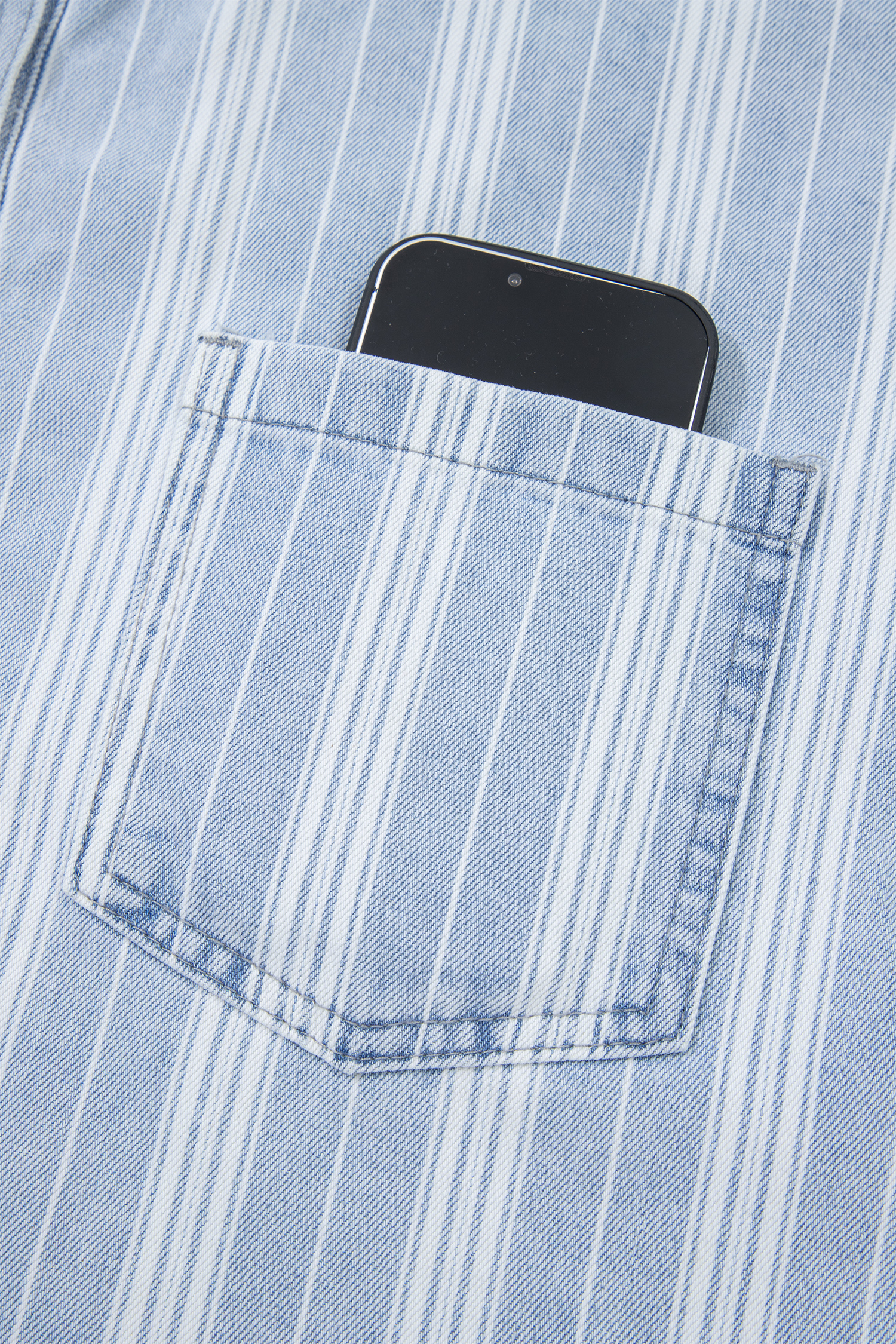 Sky Blue Stripe Boyfriend Chest Pocket Classic Denim Shacket view 22