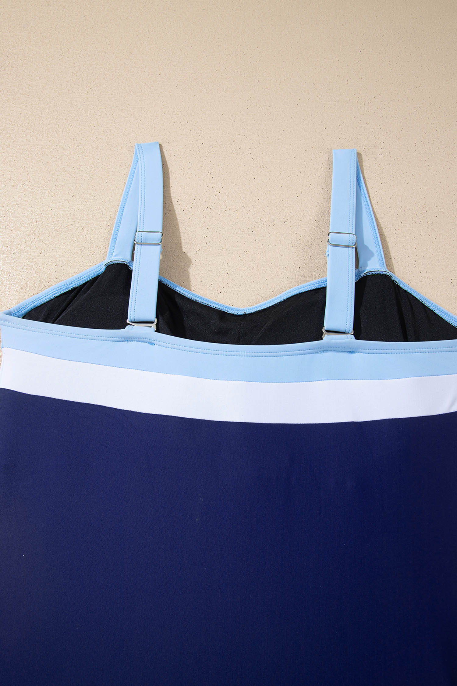 Navy Blue Color Block Detail Adjustable Straps One Piece Swimsuit view 16