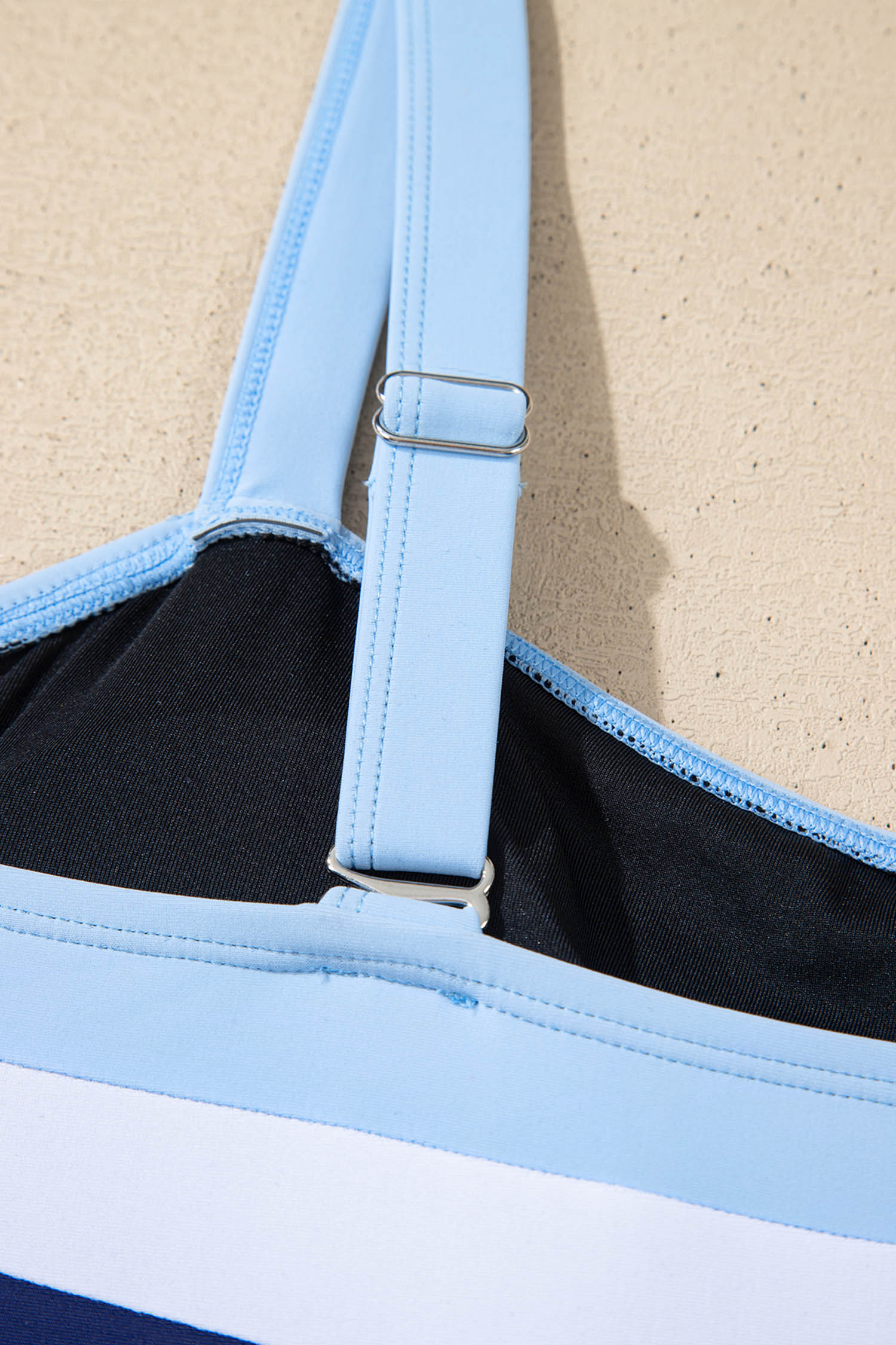 Navy Blue Color Block Detail Adjustable Straps One Piece Swimsuit view 15