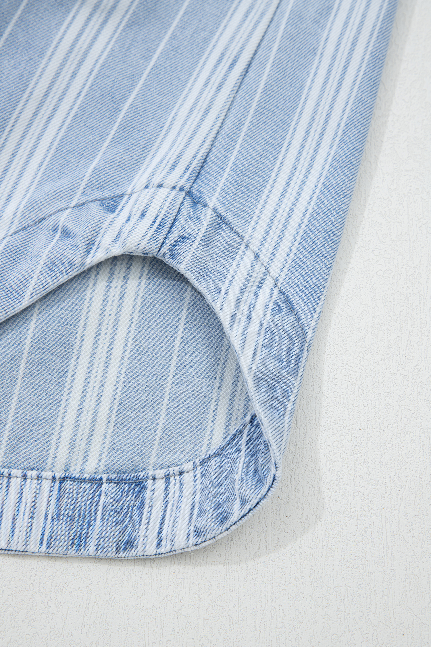 Sky Blue Stripe Boyfriend Chest Pocket Classic Denim Shacket view 18