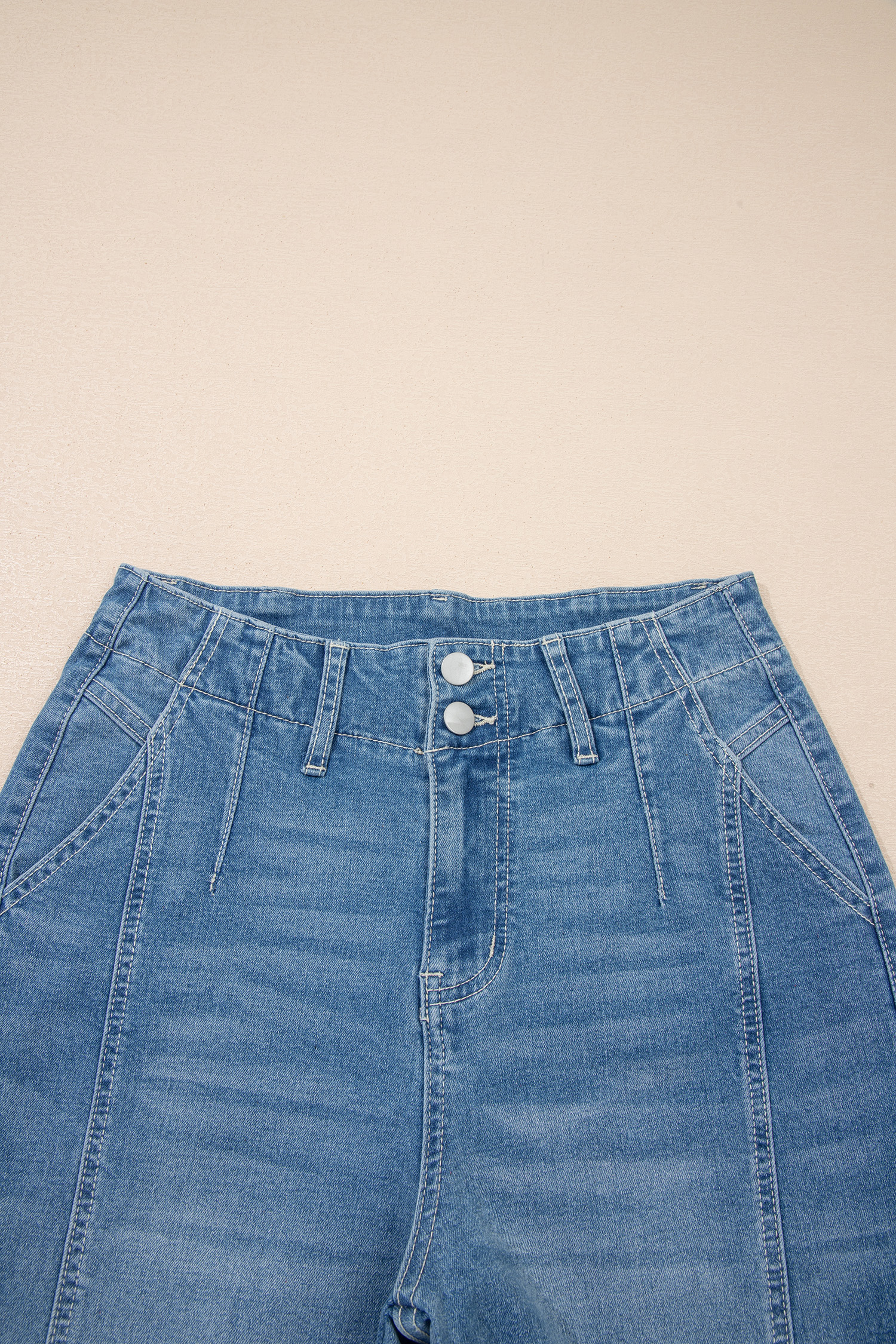 Sky Blue Medium Wash Cuffed Barrel Jeans view 15