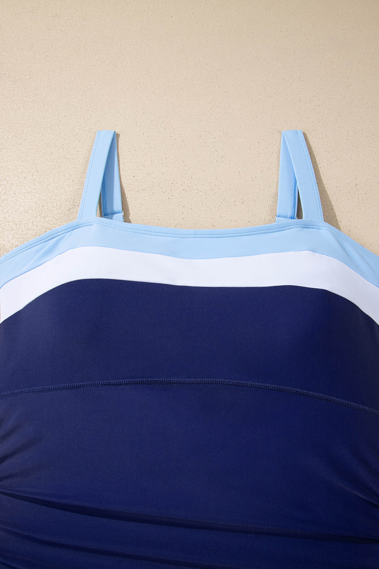 Navy Blue Color Block Detail Adjustable Straps One Piece Swimsuit view 20
