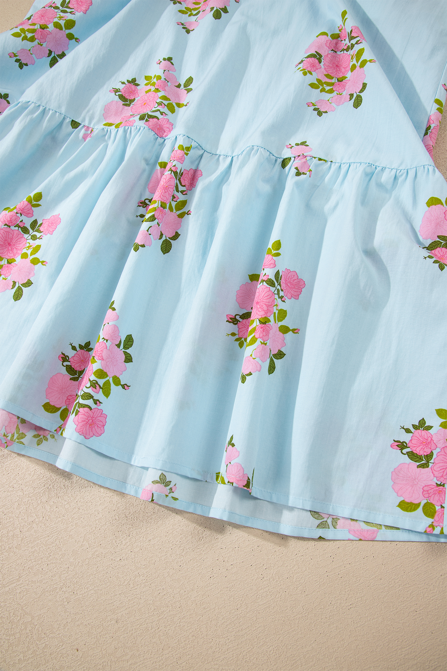 Sky Blue Notched Neck Flutter Short Sleeve Floral Print Maxi Dress view 26