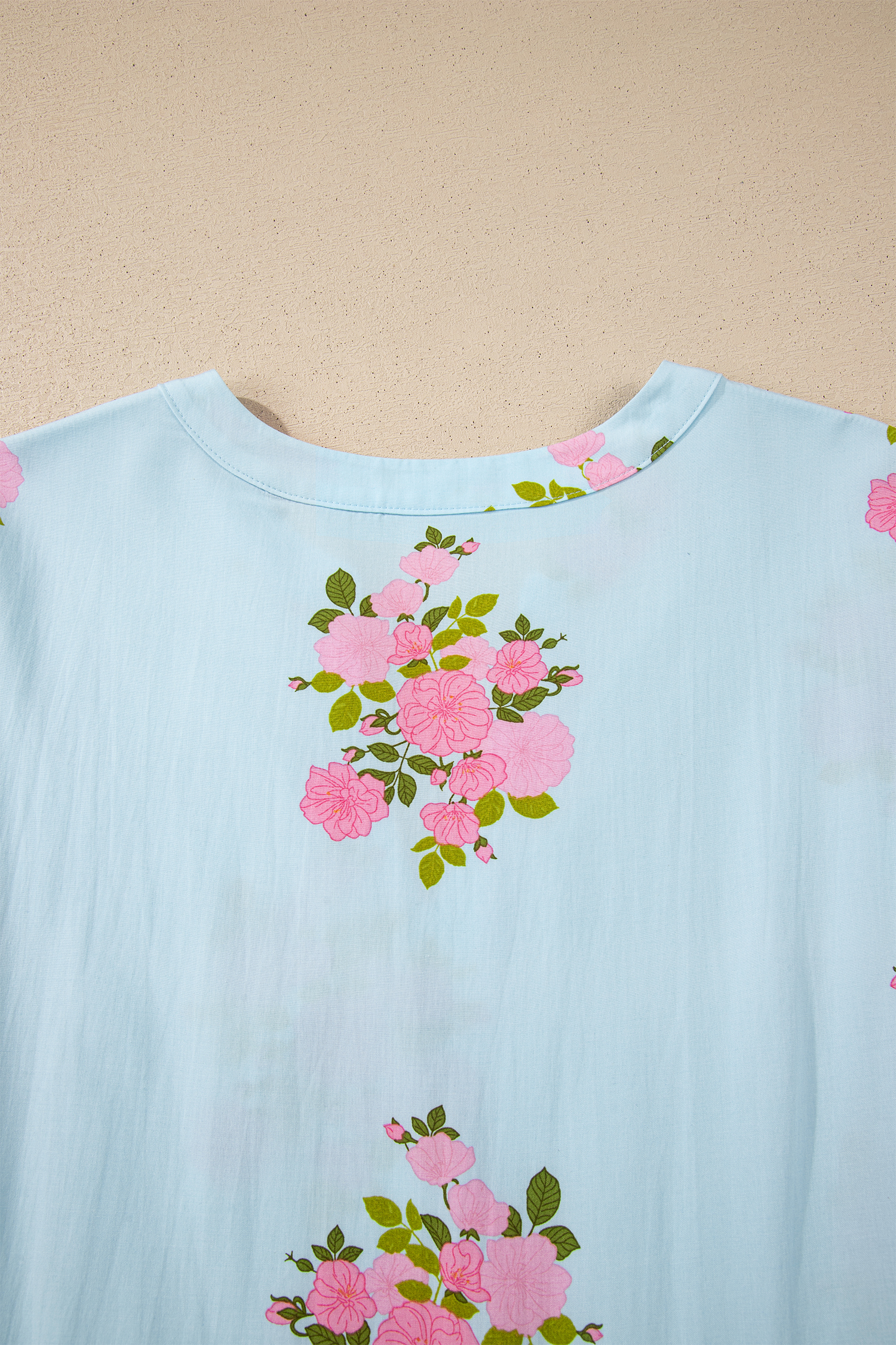 Sky Blue Notched Neck Flutter Short Sleeve Floral Print Maxi Dress view 27