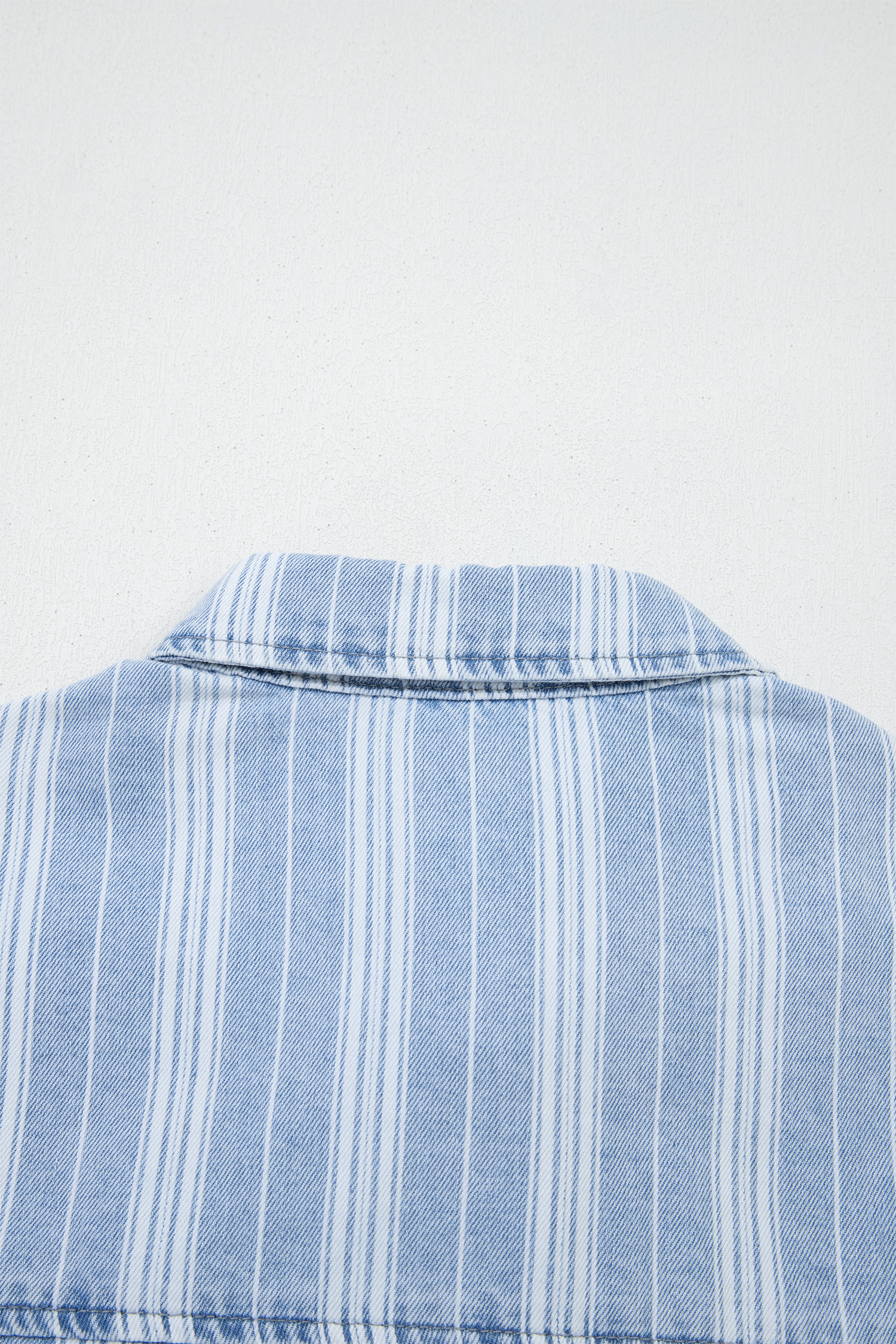 Sky Blue Stripe Boyfriend Chest Pocket Classic Denim Shacket view 15