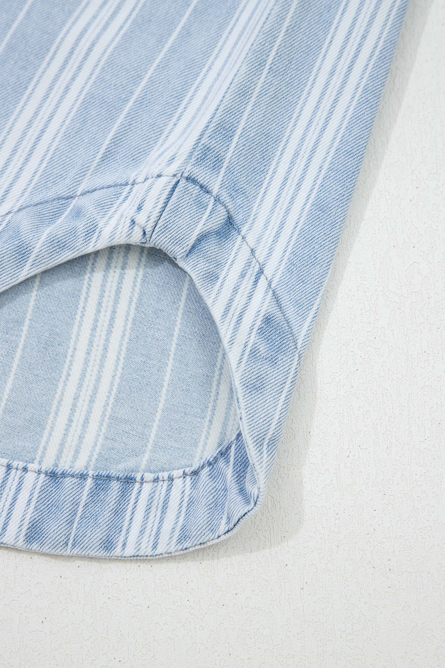 Sky Blue Stripe Boyfriend Chest Pocket Classic Denim Shacket view 25
