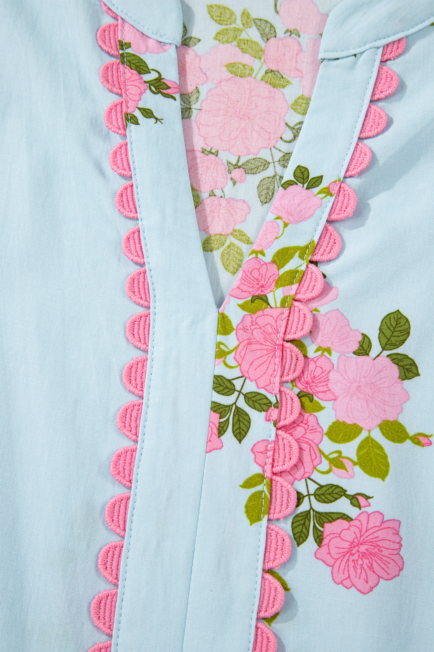 Sky Blue Notched Neck Flutter Short Sleeve Floral Print Maxi Dress view 23