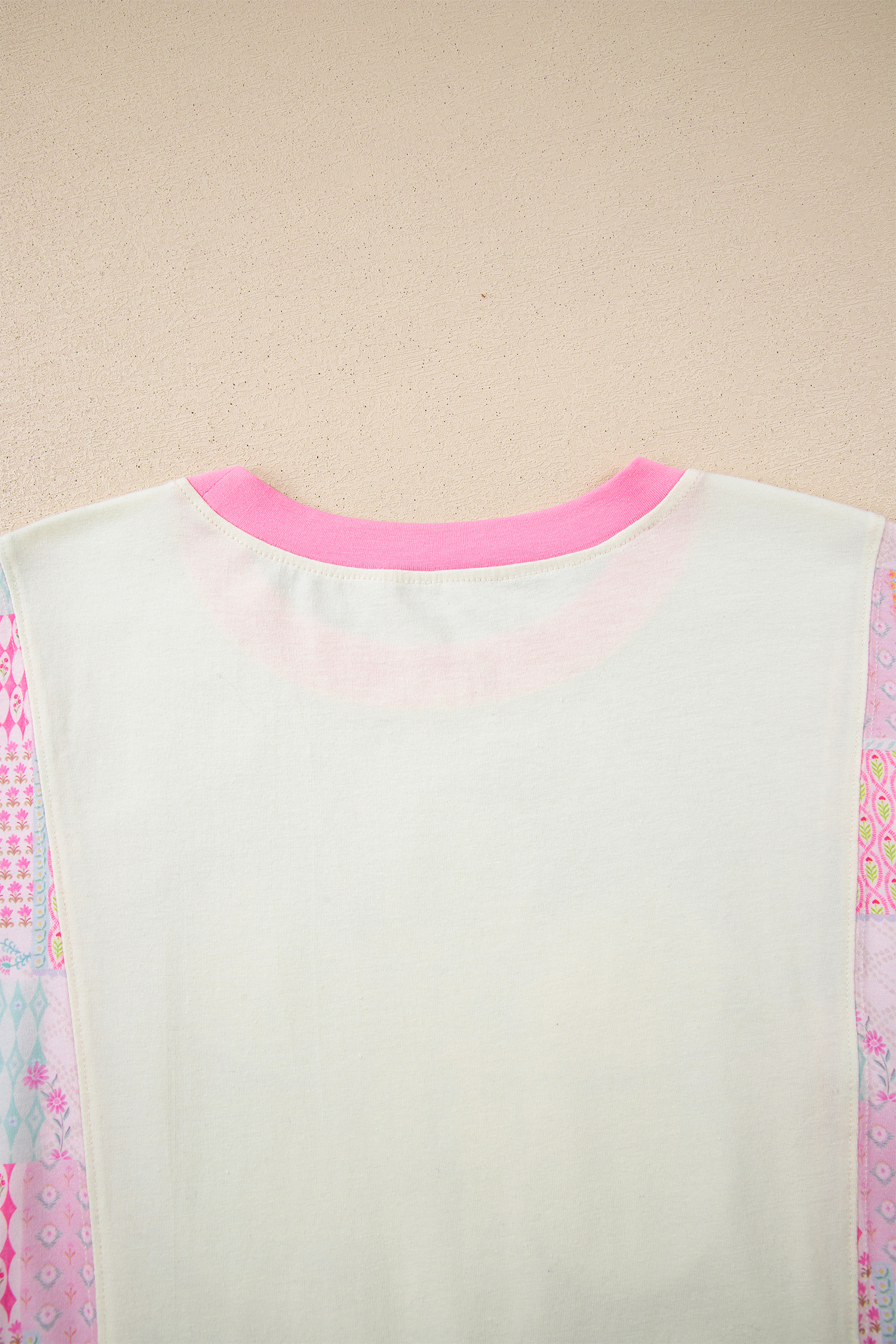Beige Color Block Floral Patchwork Big Flower Accent Relaxed Top view 21