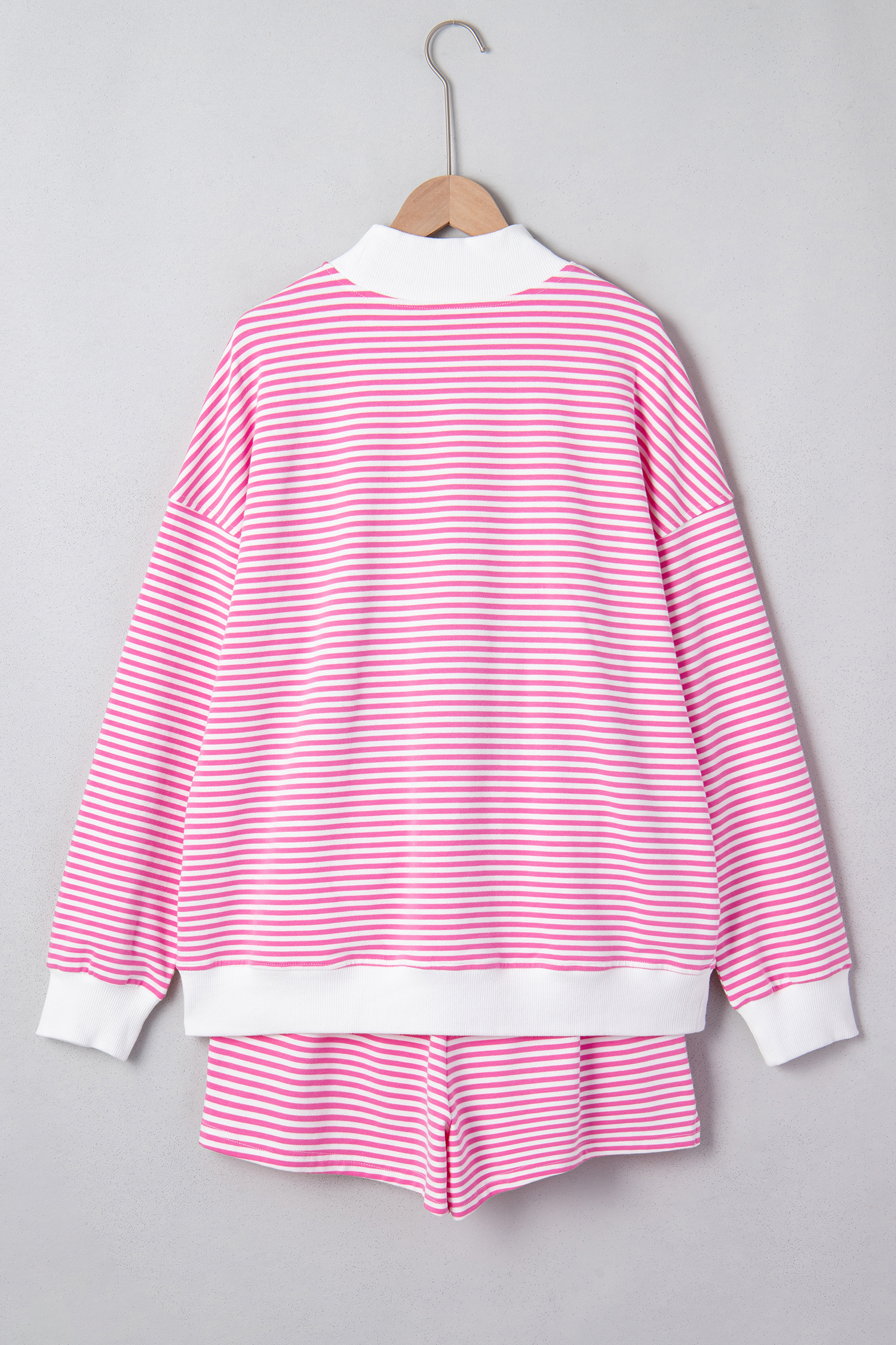 Pink Stripe Oversize Mock Neck Sweatshirt and Shorts Set view 30