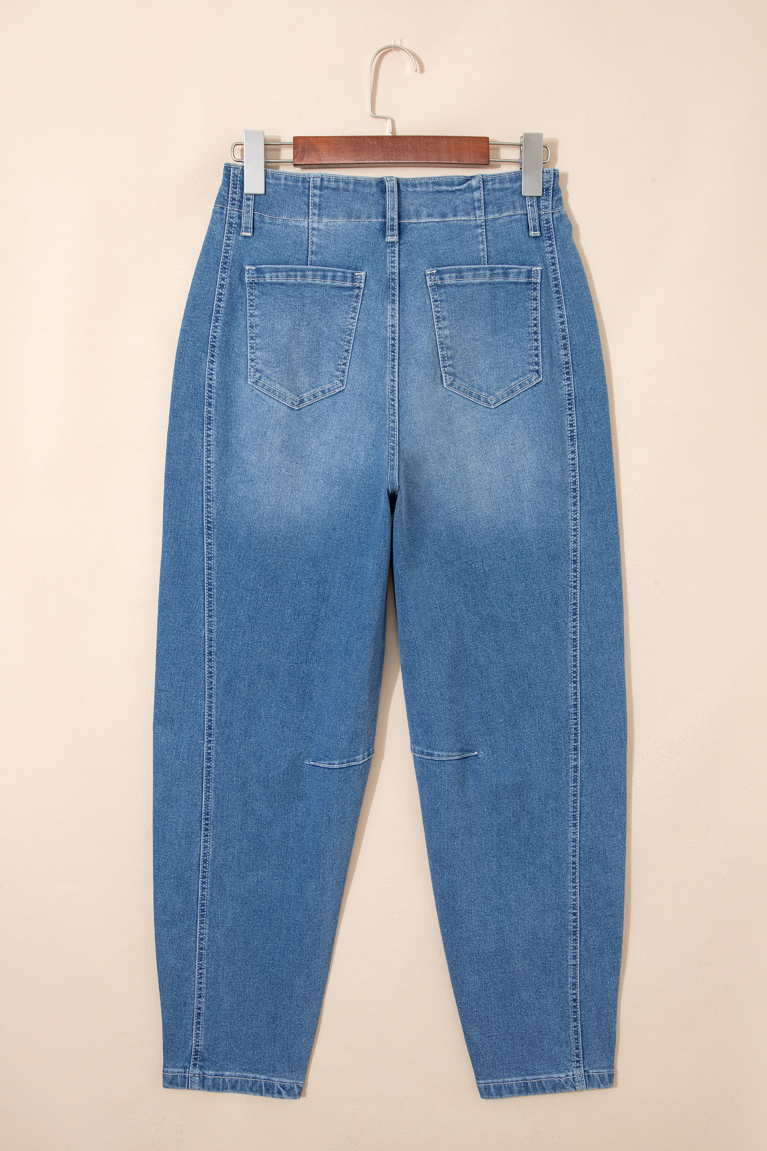 Sky Blue Medium Wash Cuffed Barrel Jeans view 6