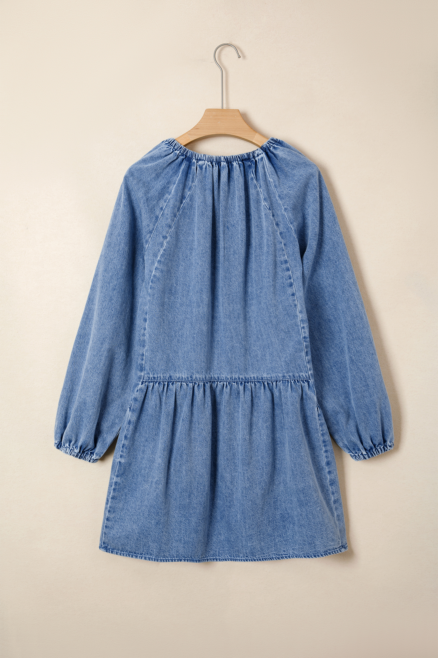 Myosotis Puff Sleeve V Neck Ruffled Loose Denim Mini Dress view 18