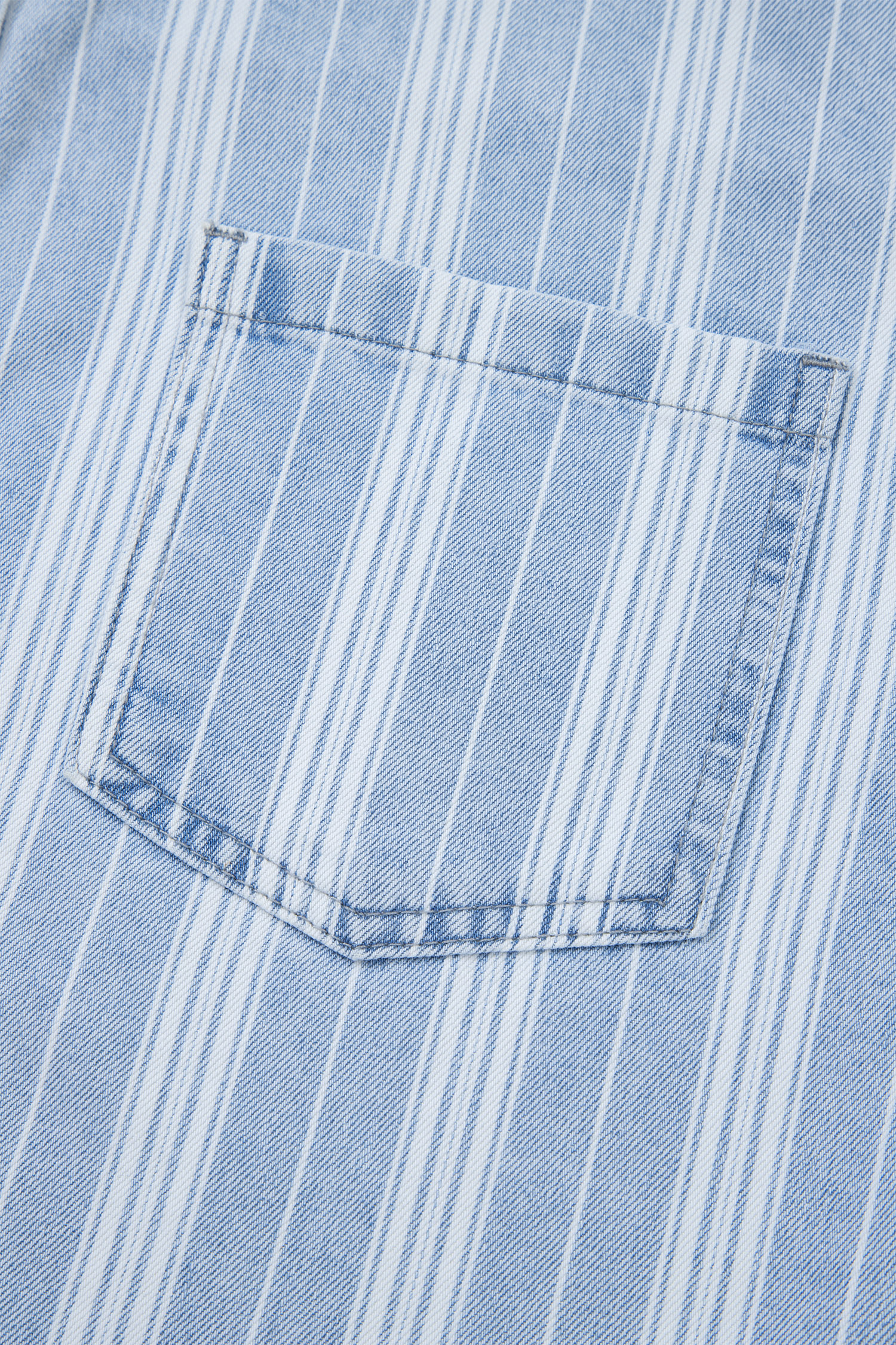Sky Blue Stripe Boyfriend Chest Pocket Classic Denim Shacket view 17