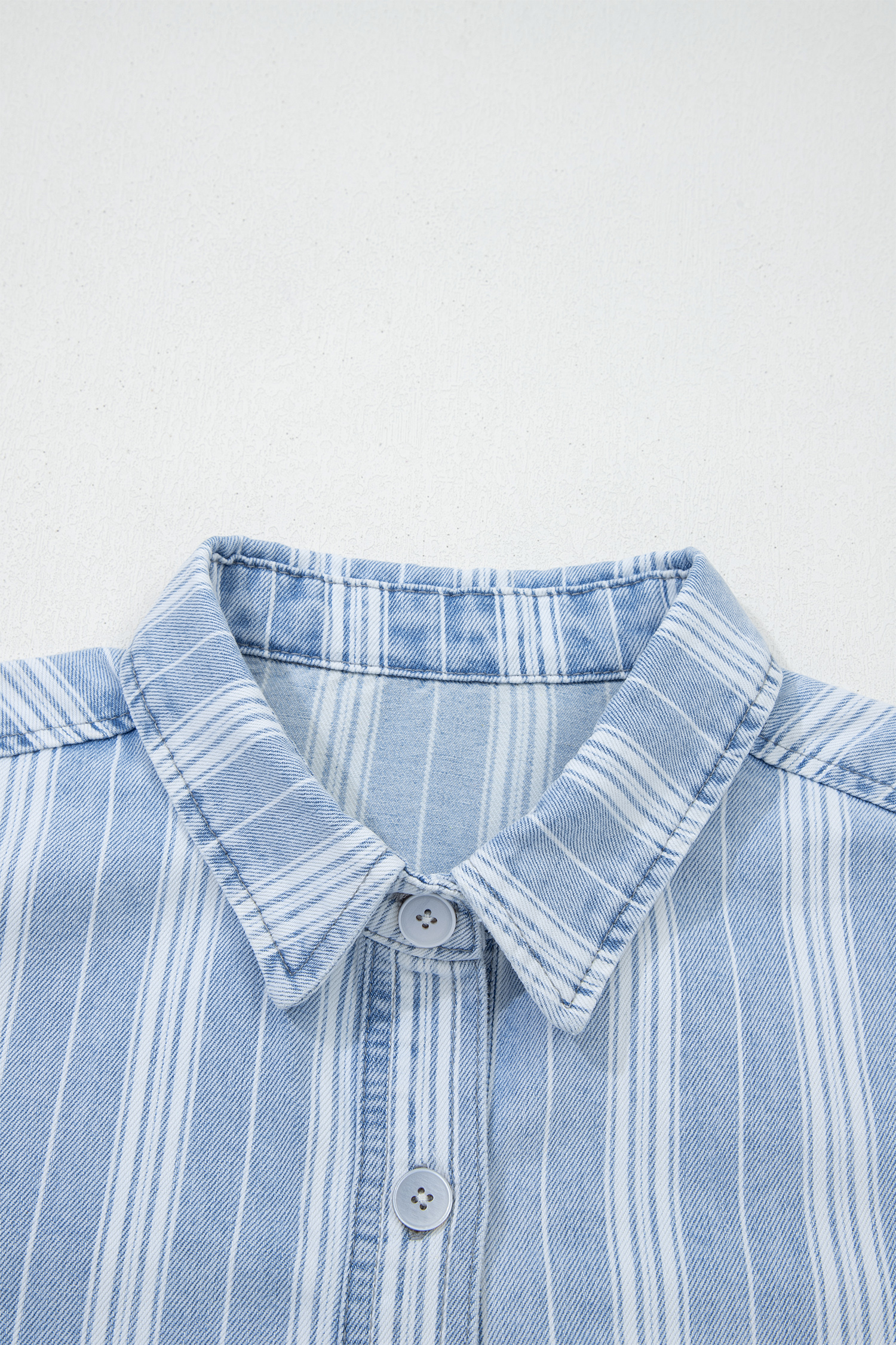 Sky Blue Stripe Boyfriend Chest Pocket Classic Denim Shacket view 16