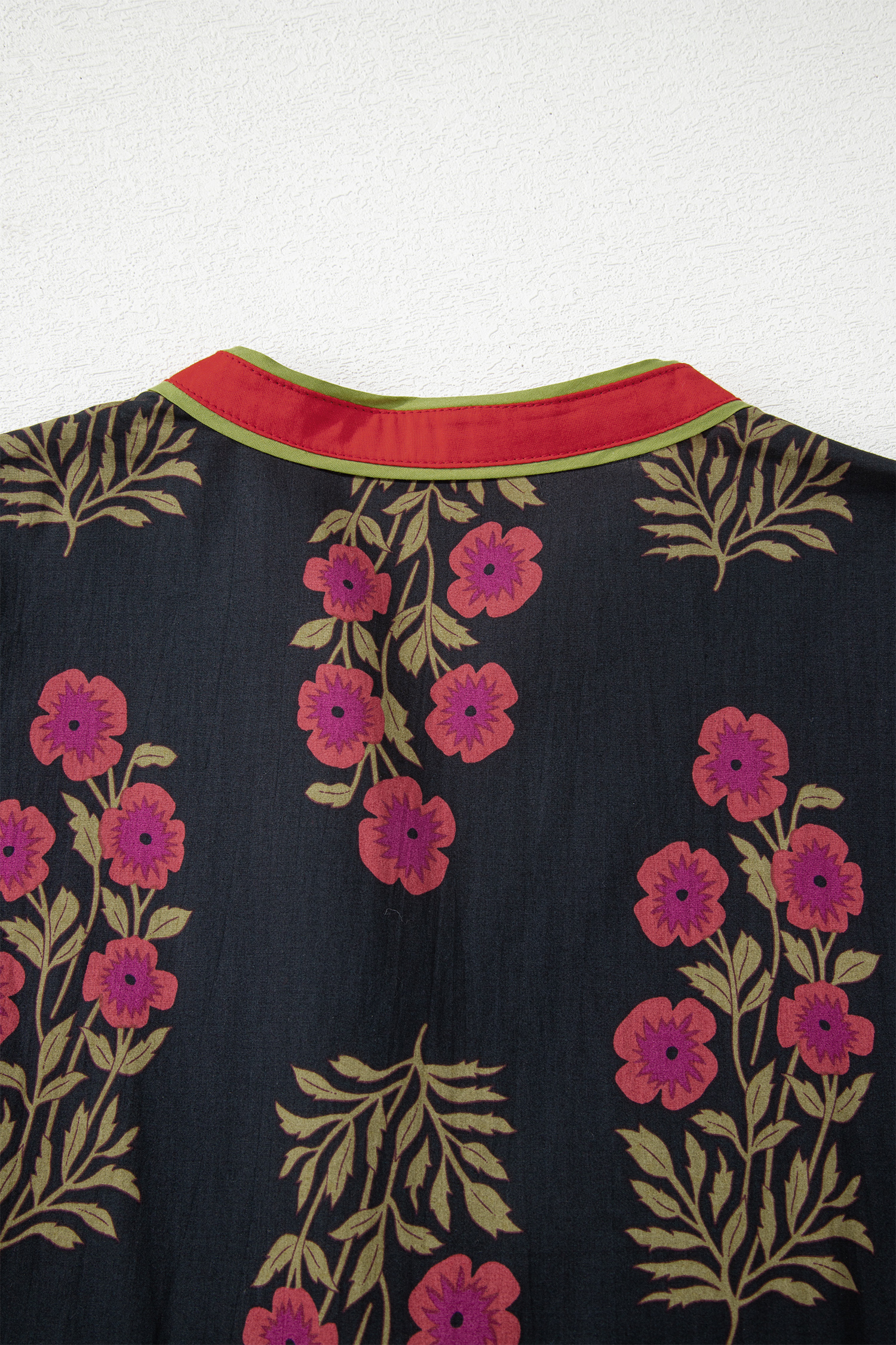 Black Retro Floral Print Button Down Belted Short Puff Sleeve Mini Dress view 19
