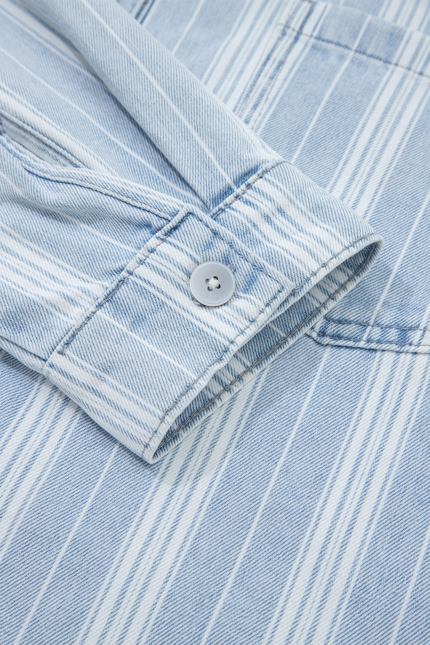 Sky Blue Stripe Boyfriend Chest Pocket Classic Denim Shacket view 23