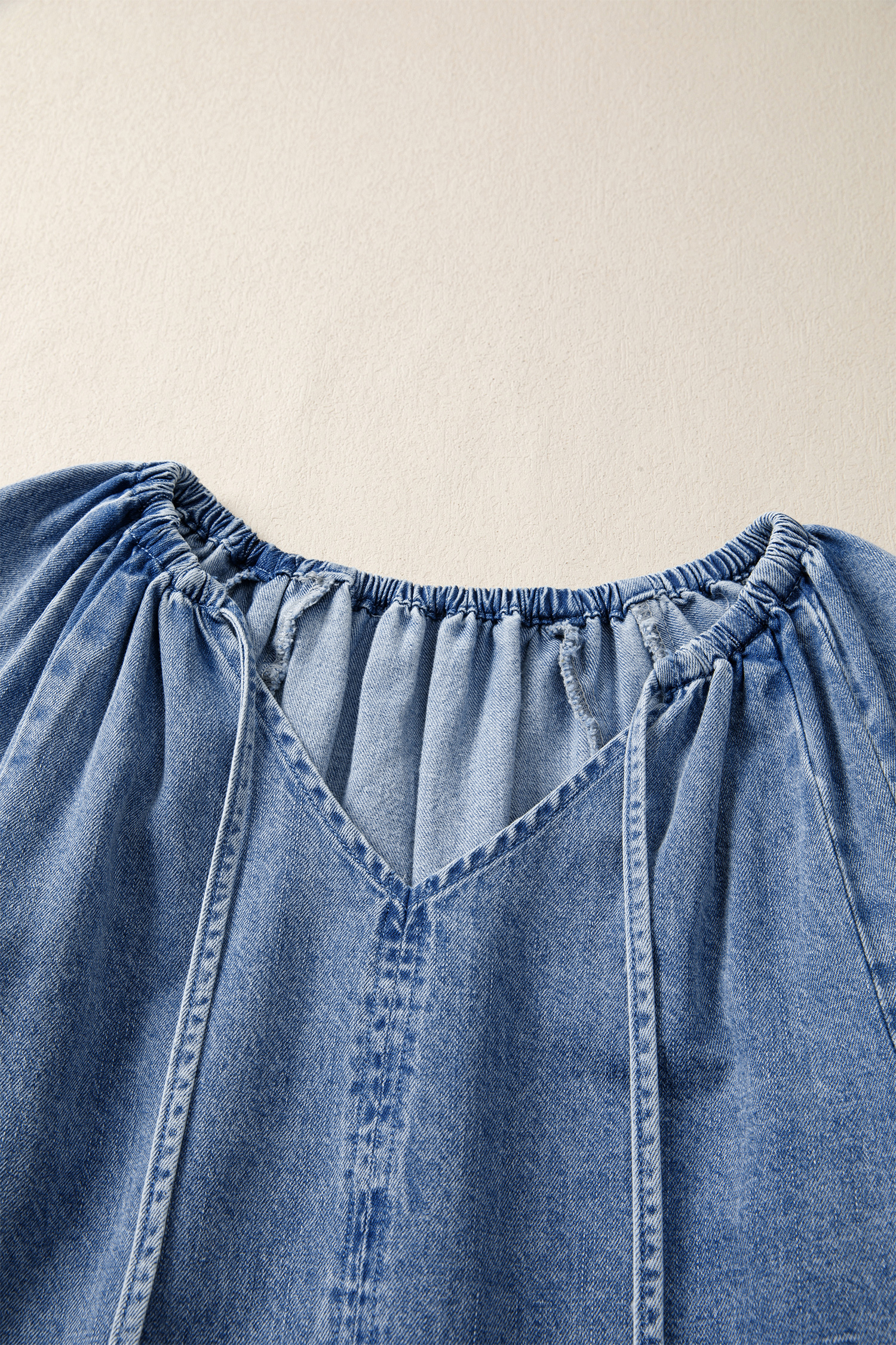 Myosotis Puff Sleeve V Neck Ruffled Loose Denim Mini Dress view 19