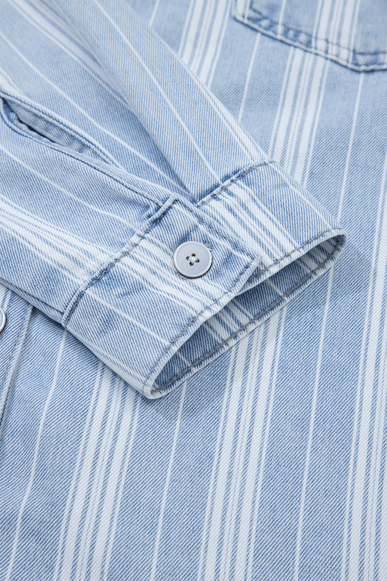 Sky Blue Stripe Boyfriend Chest Pocket Classic Denim Shacket view 19