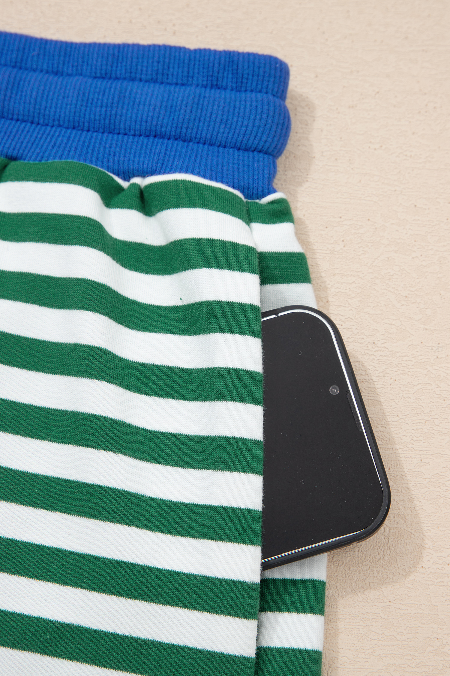 Green Stripe Drop Shoulder Boxy Casual Terry Short Set