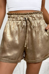 Gold Metallic Luster Tie Elastic Waist Cuffed Hem Shorts