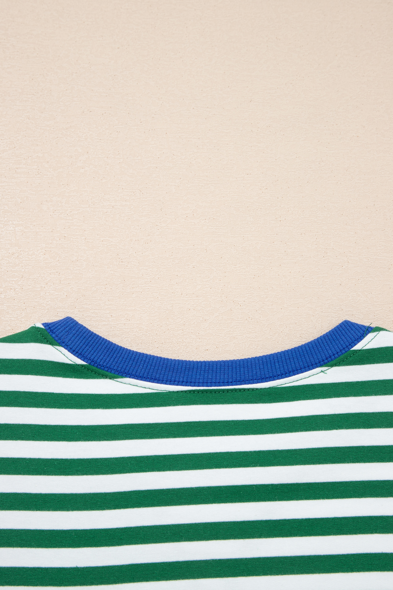 Green Stripe Drop Shoulder Boxy Casual Terry Short Set