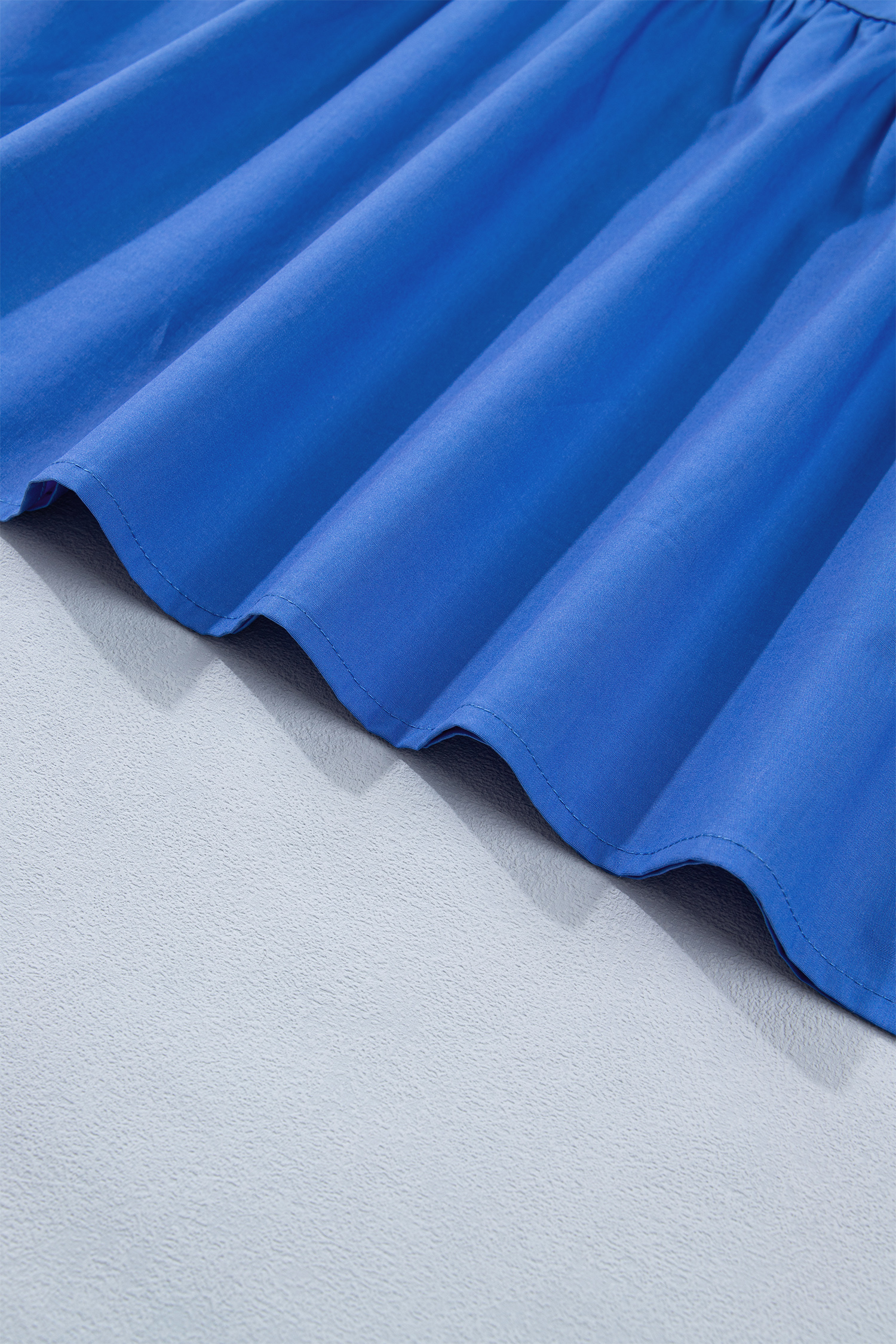 Sky Blue Embroidered Smocked Detail V Neck Short Puff Sleeve Mini Dress