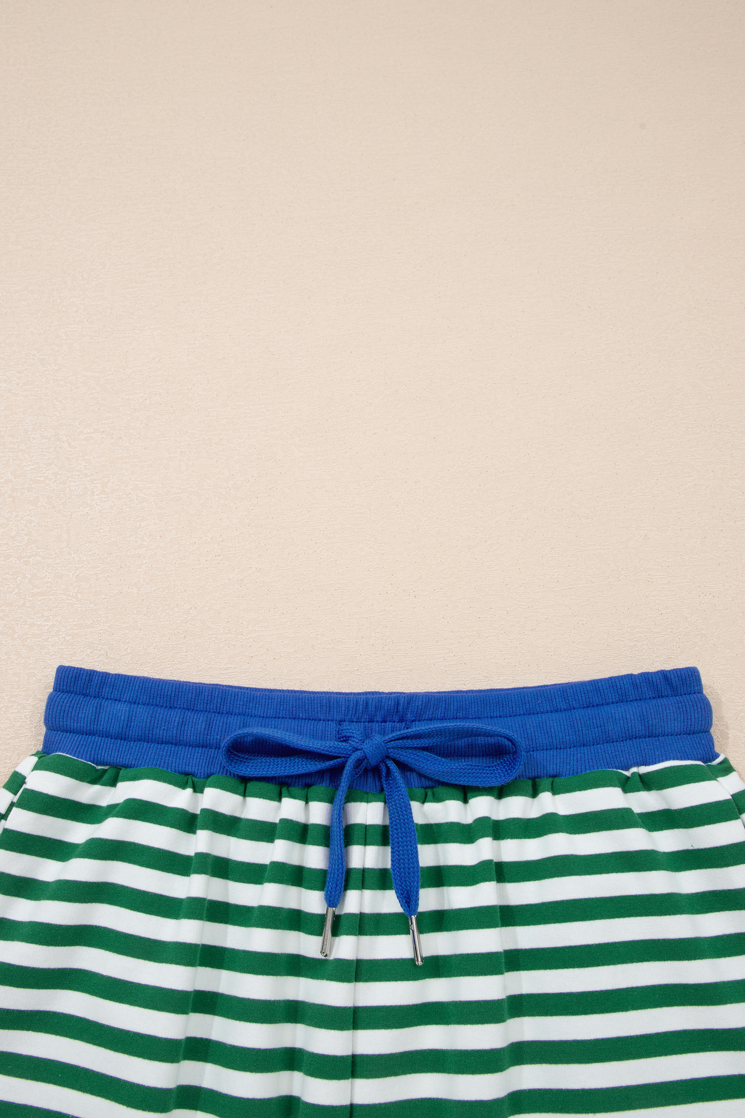 Green Stripe Drop Shoulder Boxy Casual Terry Short Set