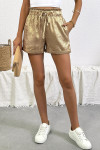 Gold Metallic Luster Tie Elastic Waist Cuffed Hem Shorts