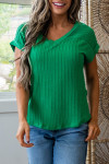 Dark Green Twisted Texture Knit V Neck T Shirt