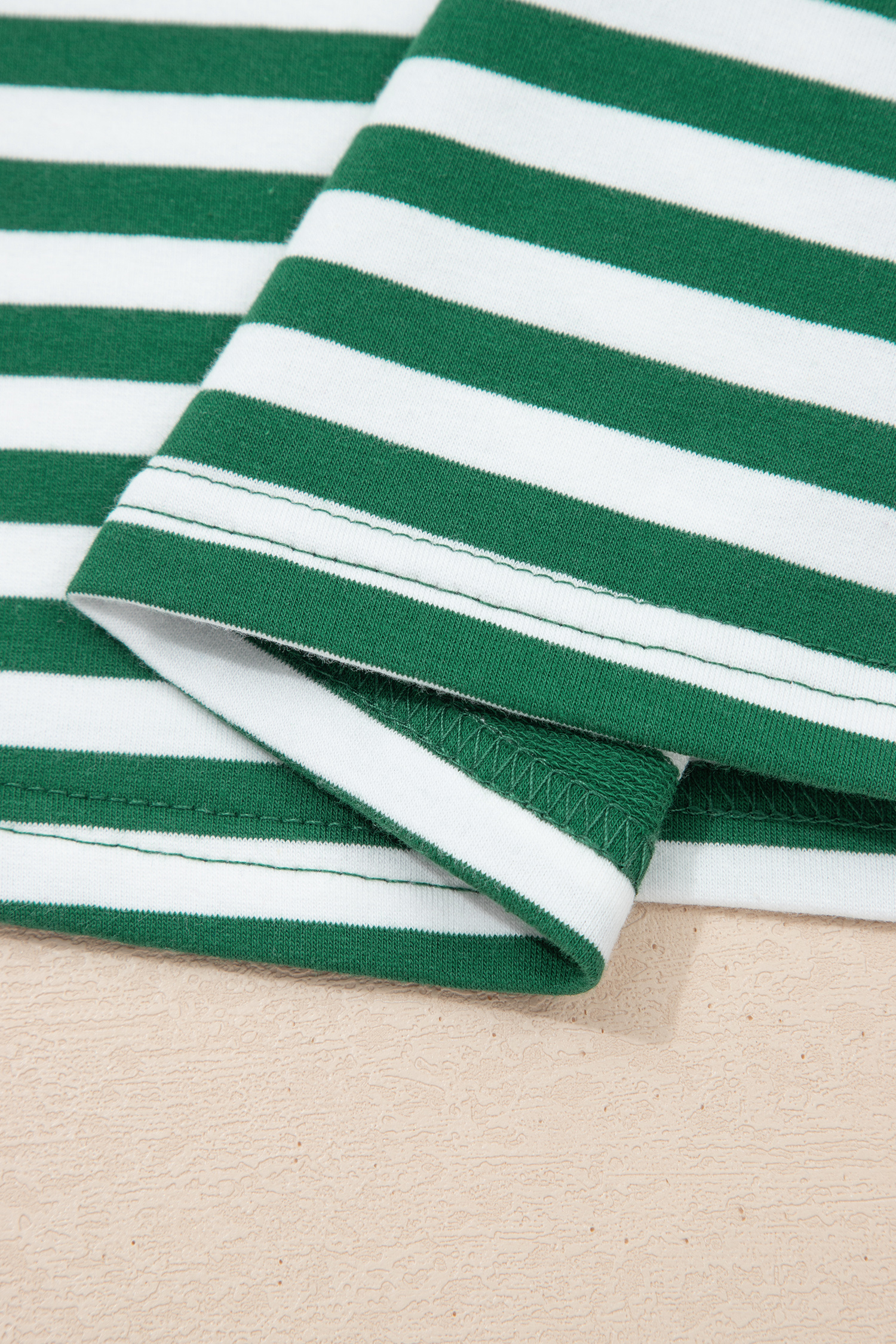 Green Stripe Drop Shoulder Boxy Casual Terry Short Set