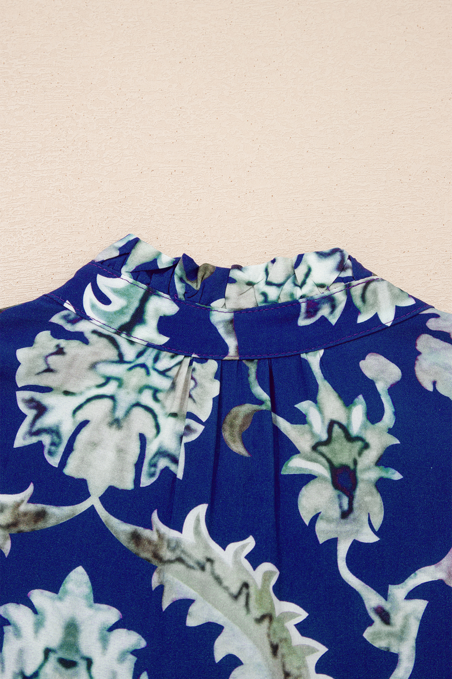 Blue Wild Floral Print Frilled Collar Half Sleeve Long Dress view 17