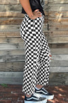 Black Checkerboard Print Distressed Holes Raw Edge Cropped Jeans
