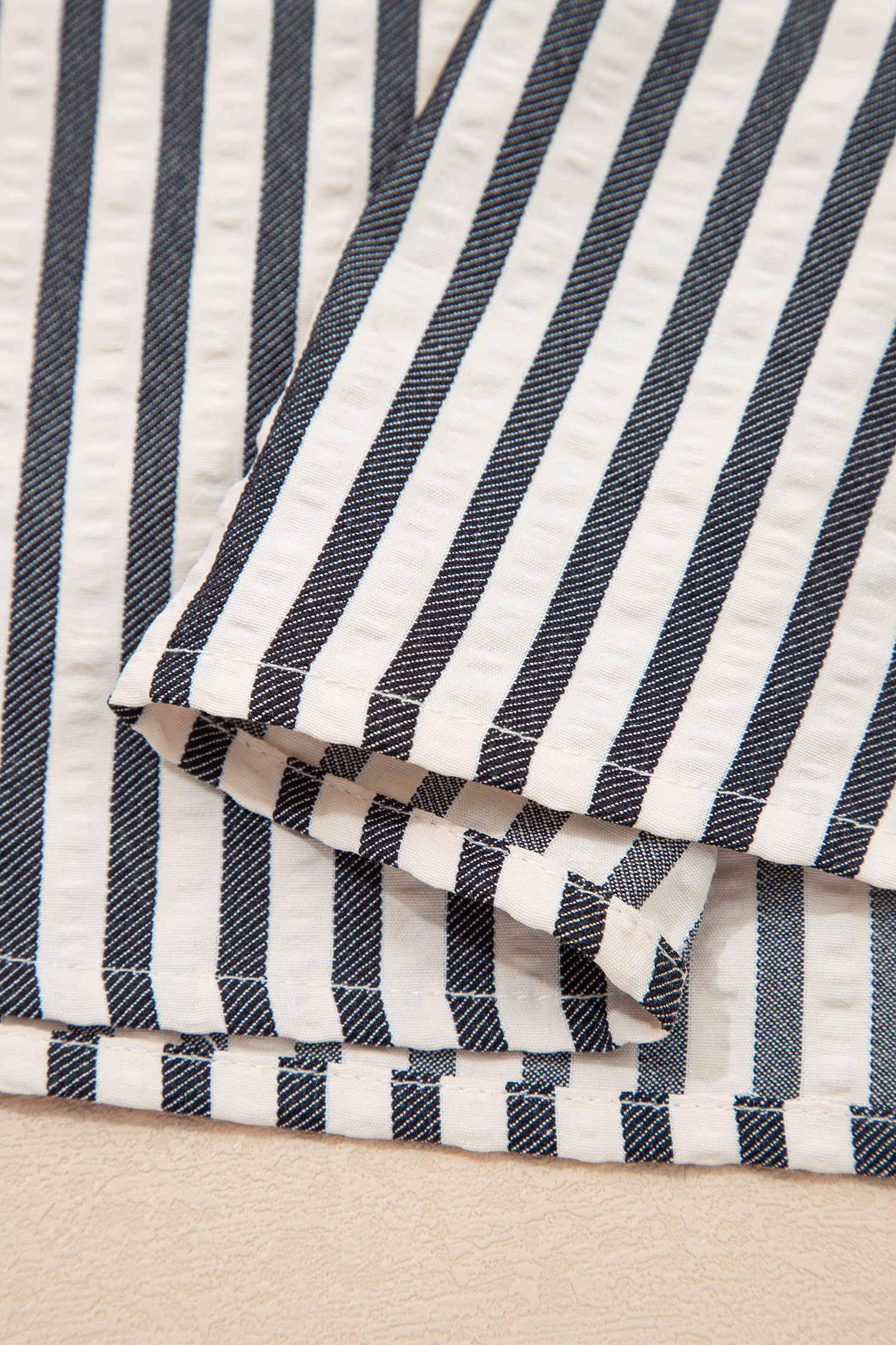 Black Stripe Polo Collar Half Zip Short Puff Sleeve Blouse view 22