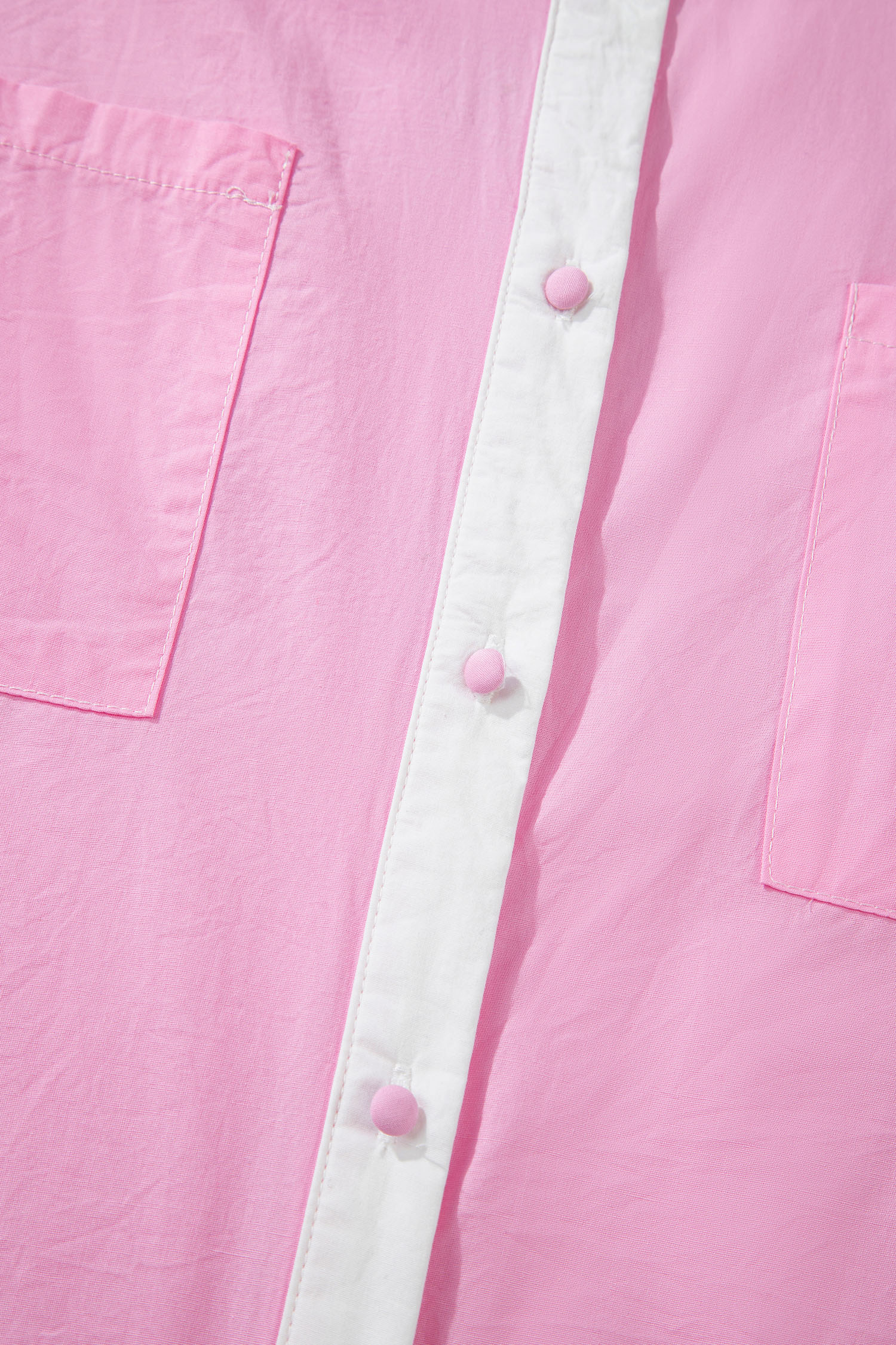 Pink Hollow-out Floral Contrast Patchwork Short Sleeve Button Up Shirt view 18