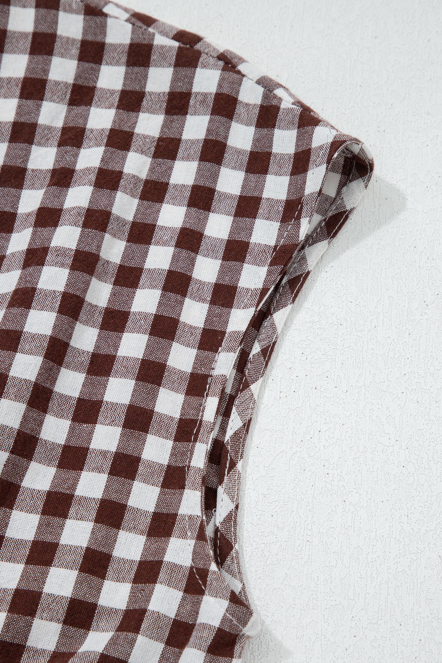 Coffee Plaid Print Full Zipper Cinched Waist Fit Flare Sleeveless Maxi Dress view 19
