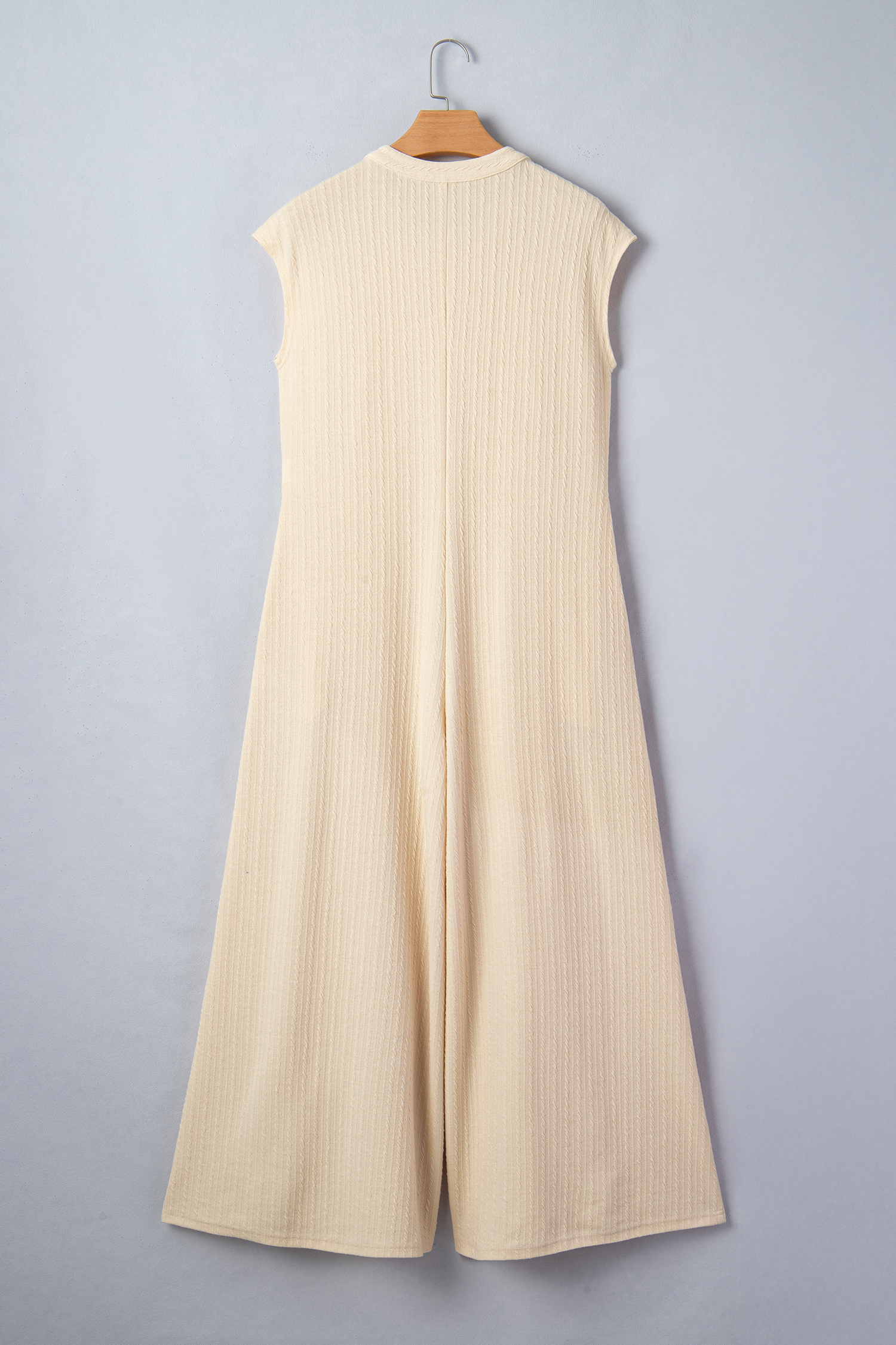 Jet Stream Half Buttons Ribbed Knit Wide Leg Jumpsuit view 12