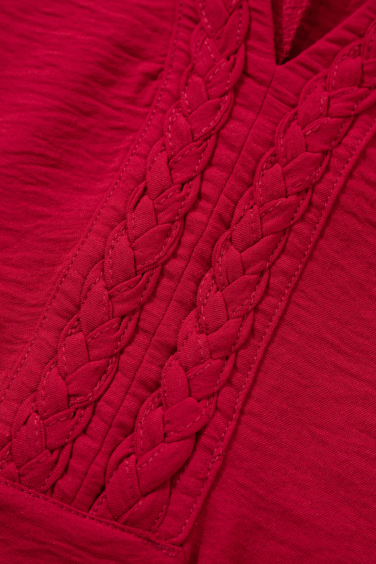Racing Red Braided Trim V Neck Half Sleeve Blouse view 18
