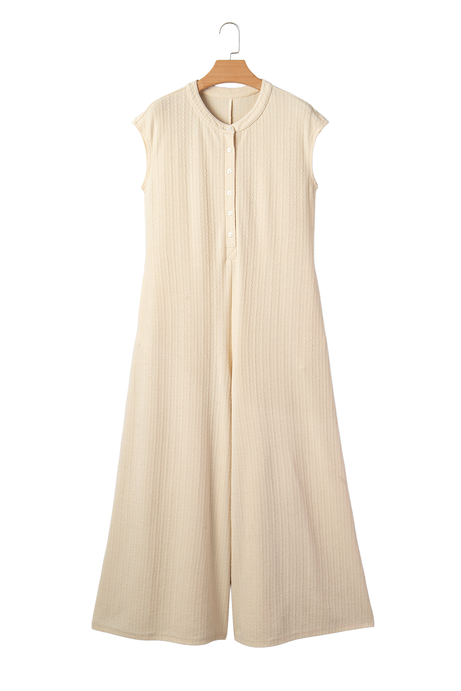 Jet Stream Half Buttons Ribbed Knit Wide Leg Jumpsuit view 20