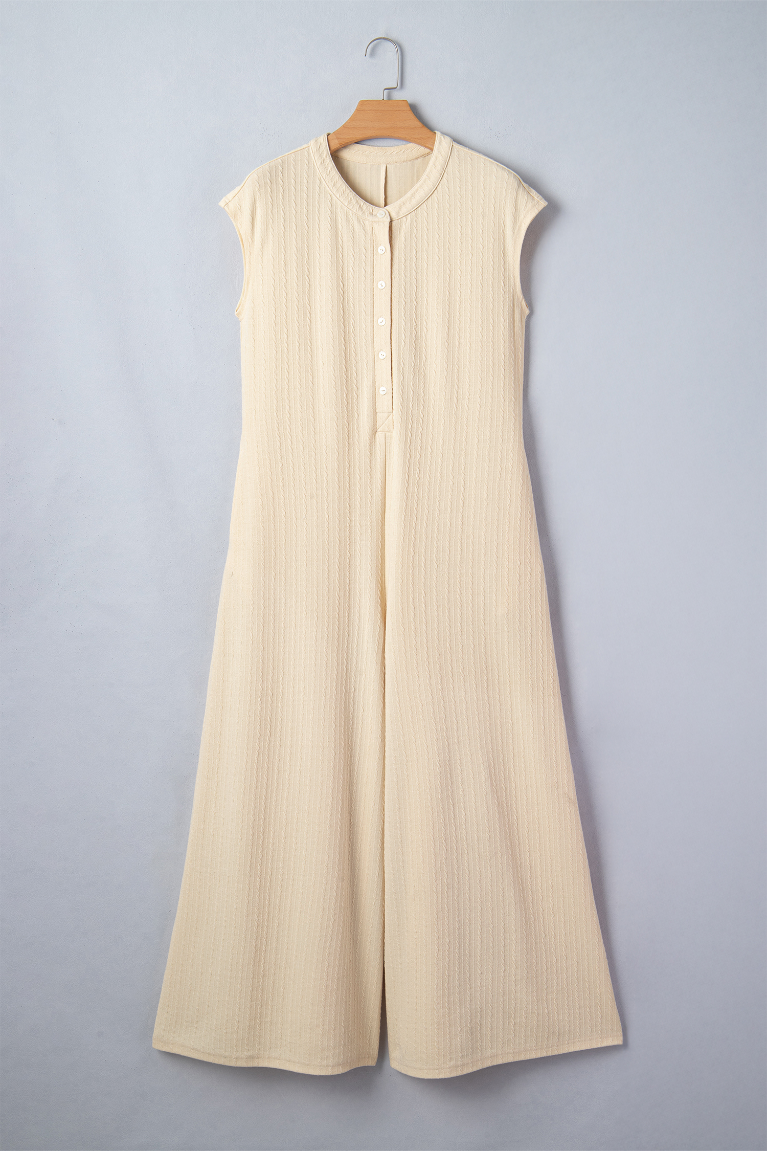 Jet Stream Half Buttons Ribbed Knit Wide Leg Jumpsuit view 11