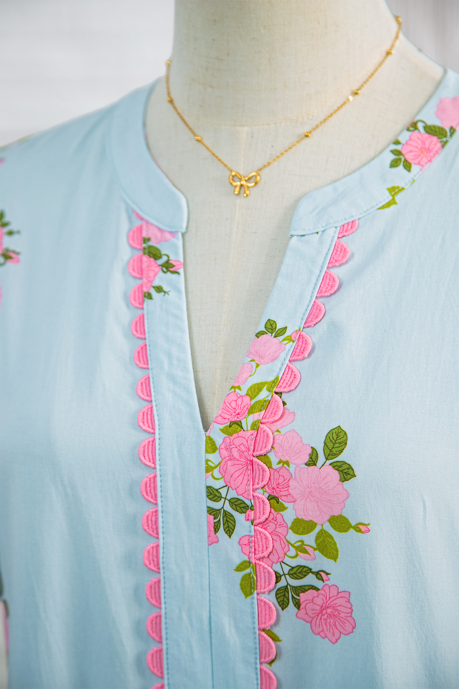 Sky Blue Notched Neck Flutter Short Sleeve Floral Print Maxi Dress view 15