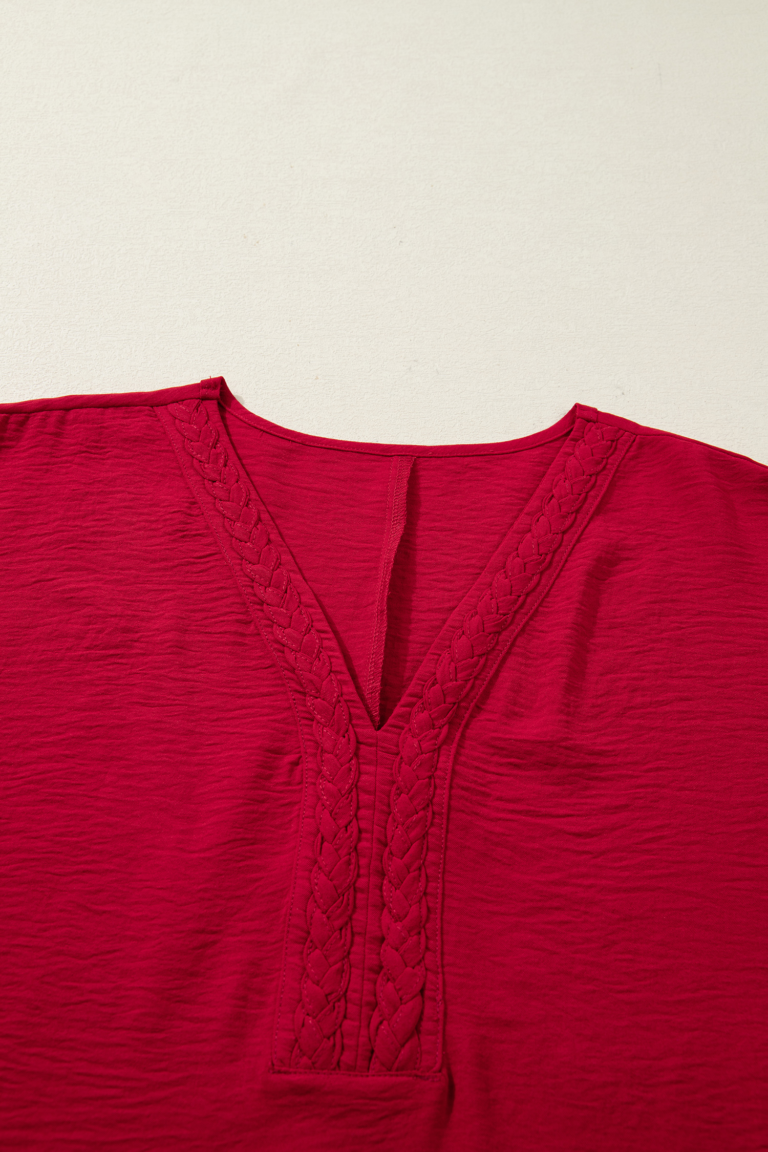 Racing Red Braided Trim V Neck Half Sleeve Blouse view 17