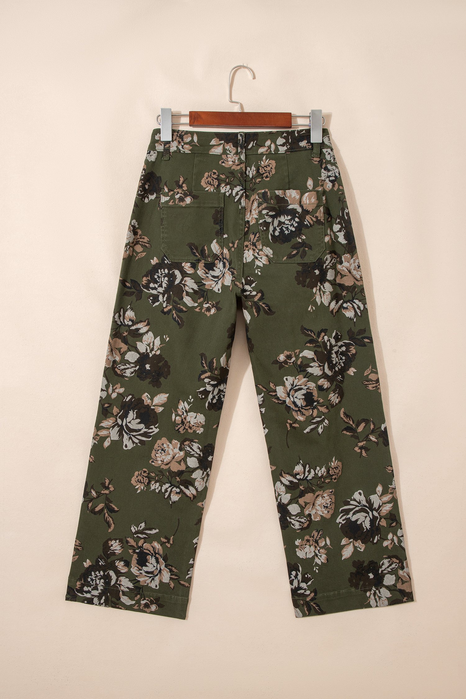 Green Vintage Floral Print Square Patch Pocket Raw Hem Shift Jeans view 12