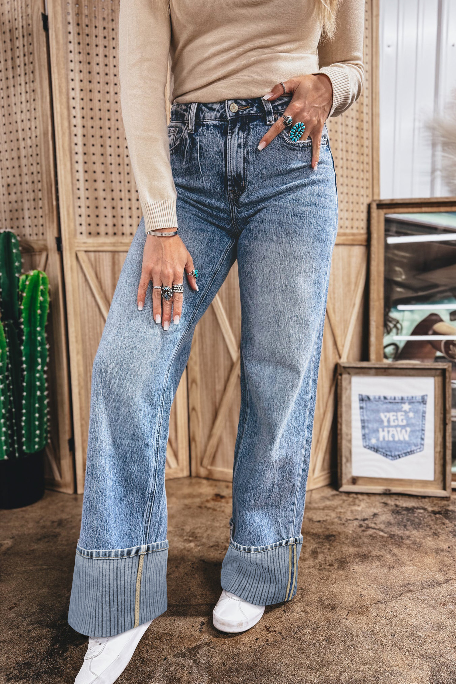 Ashleigh Blue Cuffed Straight Loose Jeans view 8