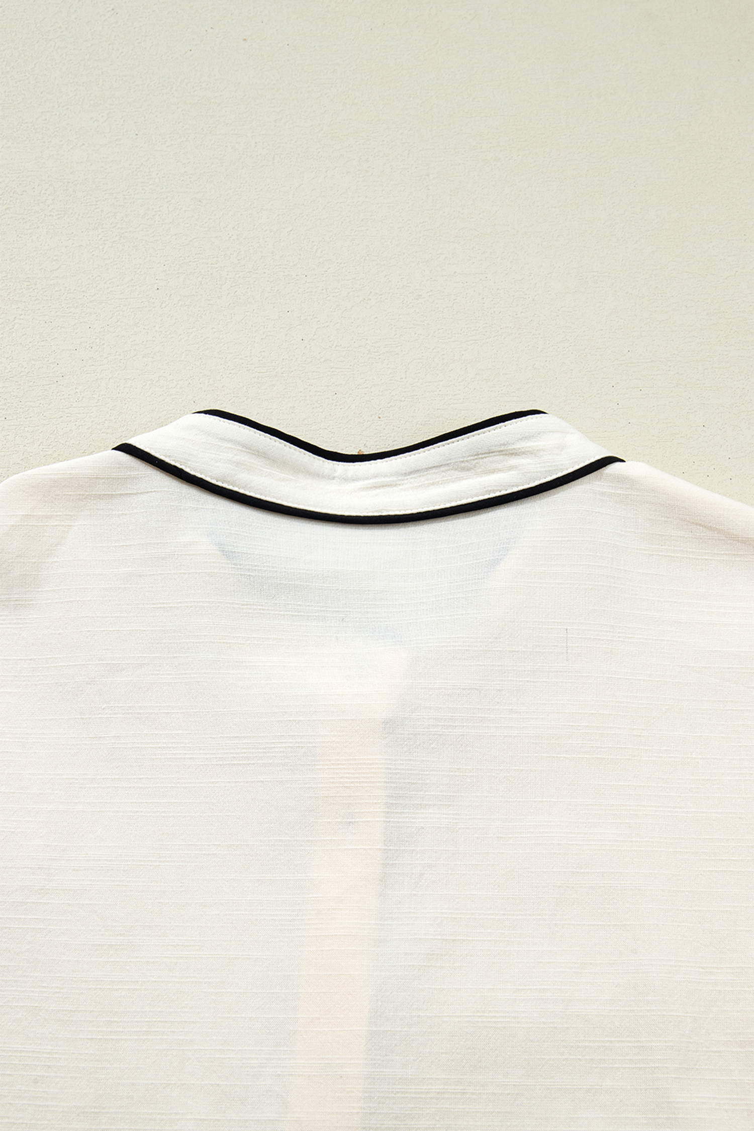 Beige Contrast Color Trim Button Down Long Puff Sleeve Shirt view 5