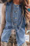Ashleigh Blue Buttoned Front Slit Denim Vest