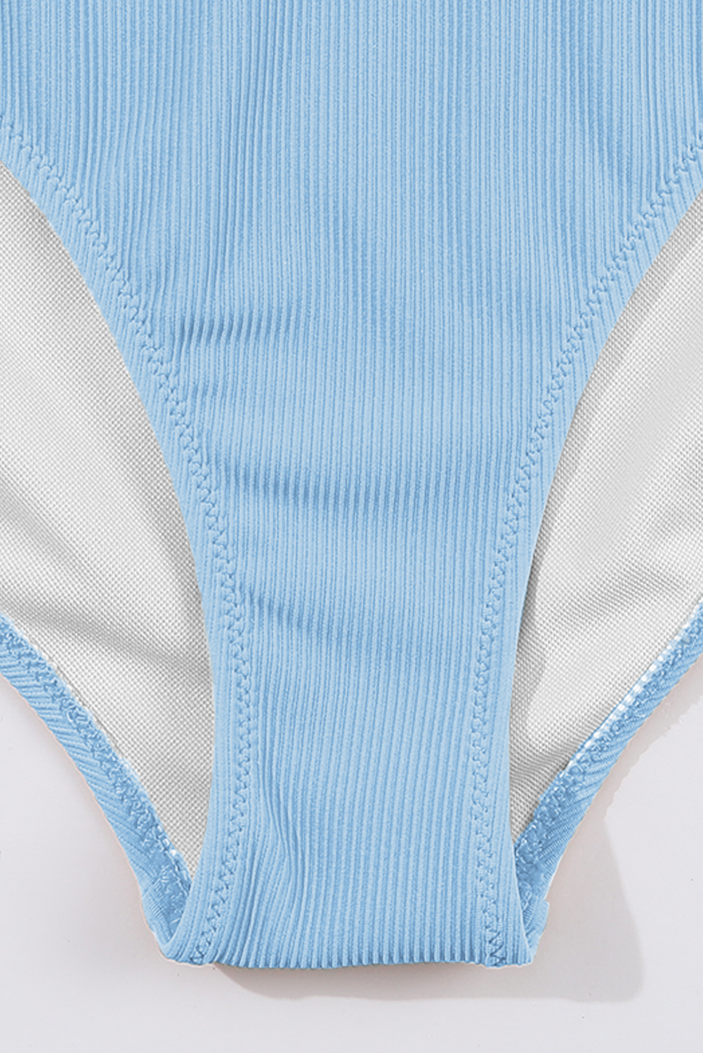 Beau Blue Stylish Ribbed Contrast Trim Spaghetti Straps 2pcs Bikini Swimsuit