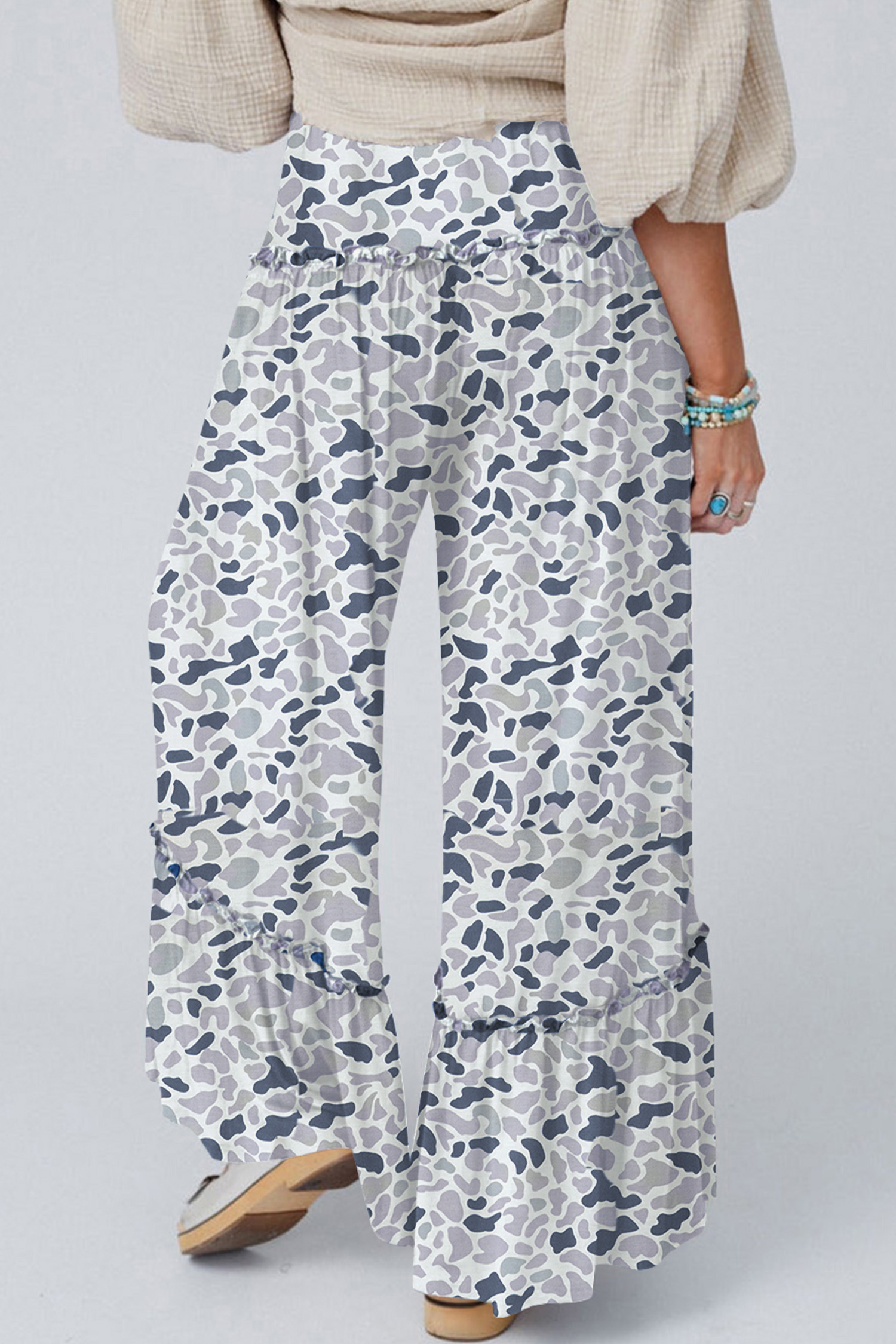Beige Camo Print Wide Leg Casual Pants view 2