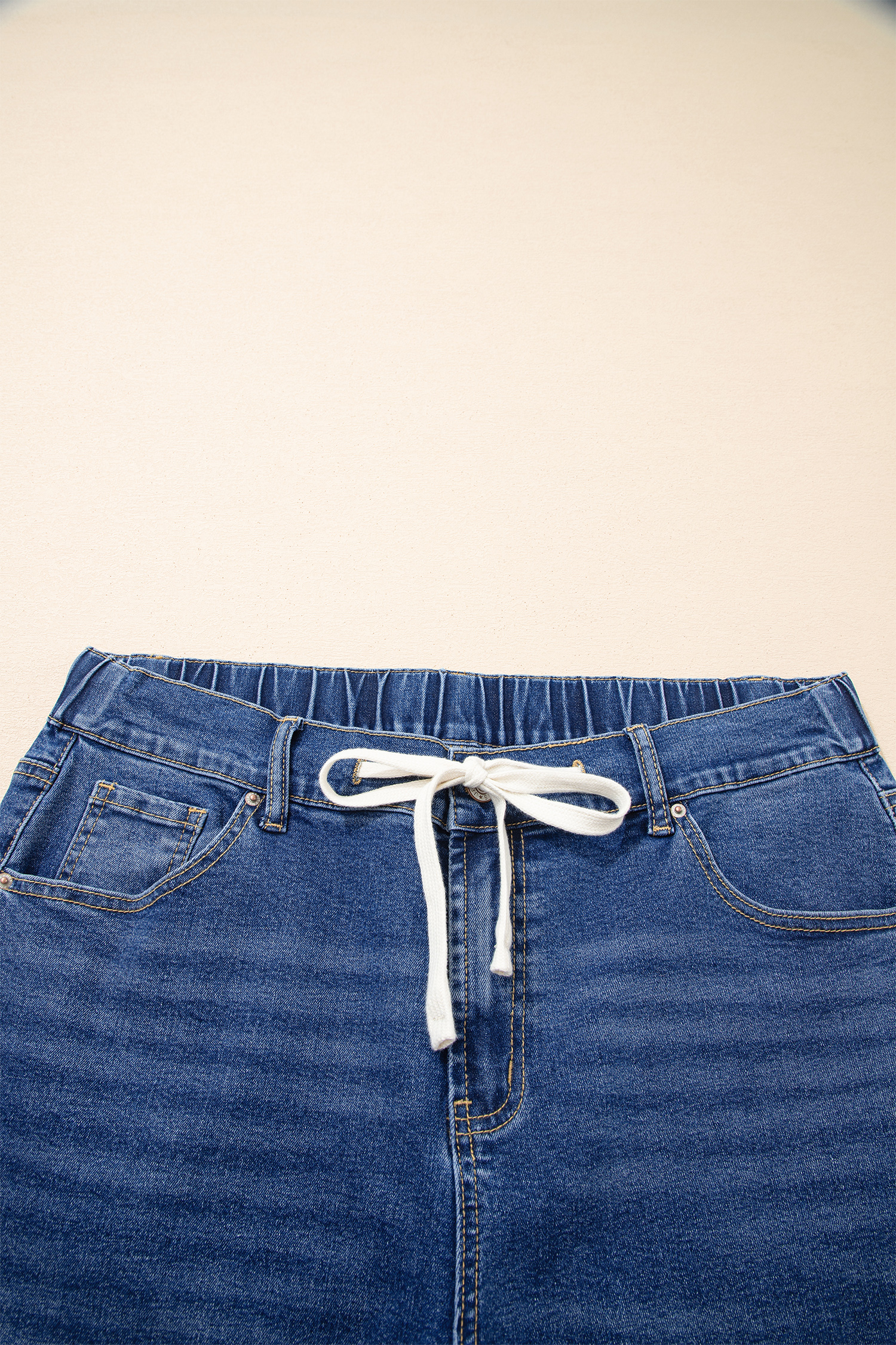 Dark Blue Acid Wash Contrast Lace-up Plus Size Jeans