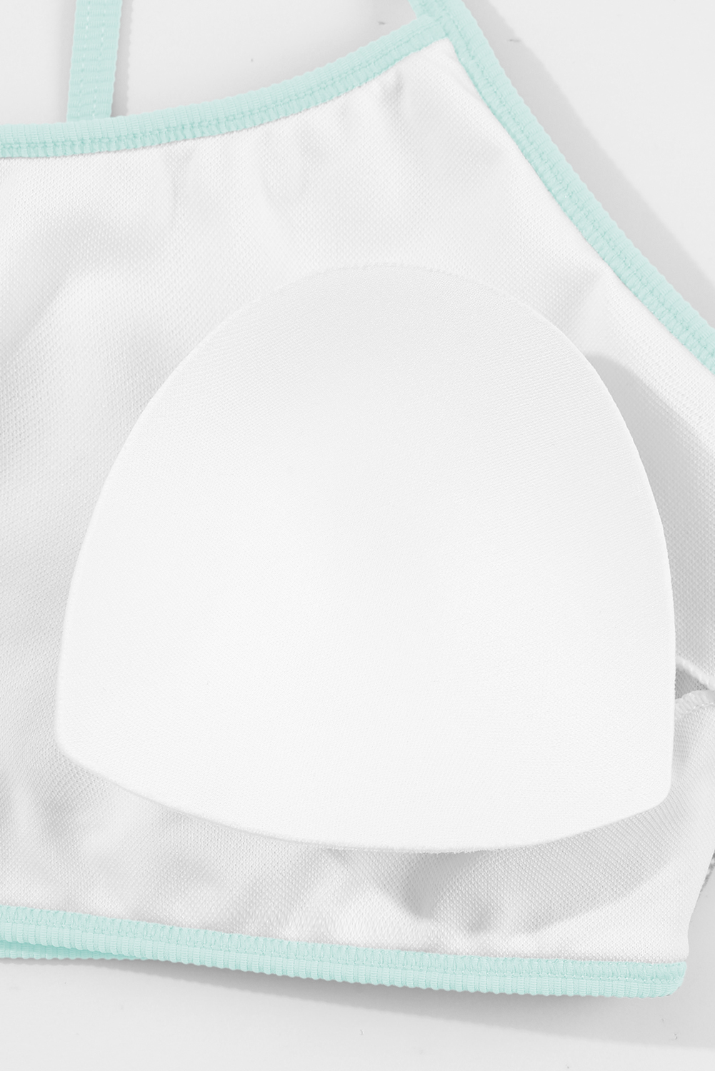 Beau Blue Stylish Ribbed Contrast Trim Spaghetti Straps 2pcs Bikini Swimsuit