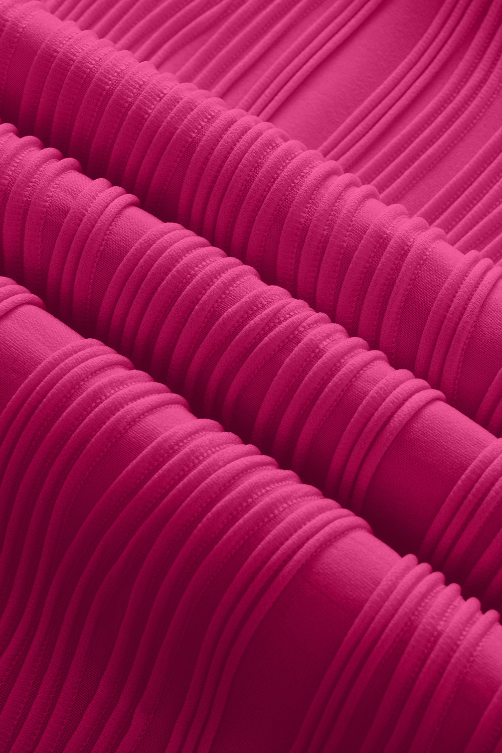 Rose Red Solid Color Wavy Textured Plus Size Tee