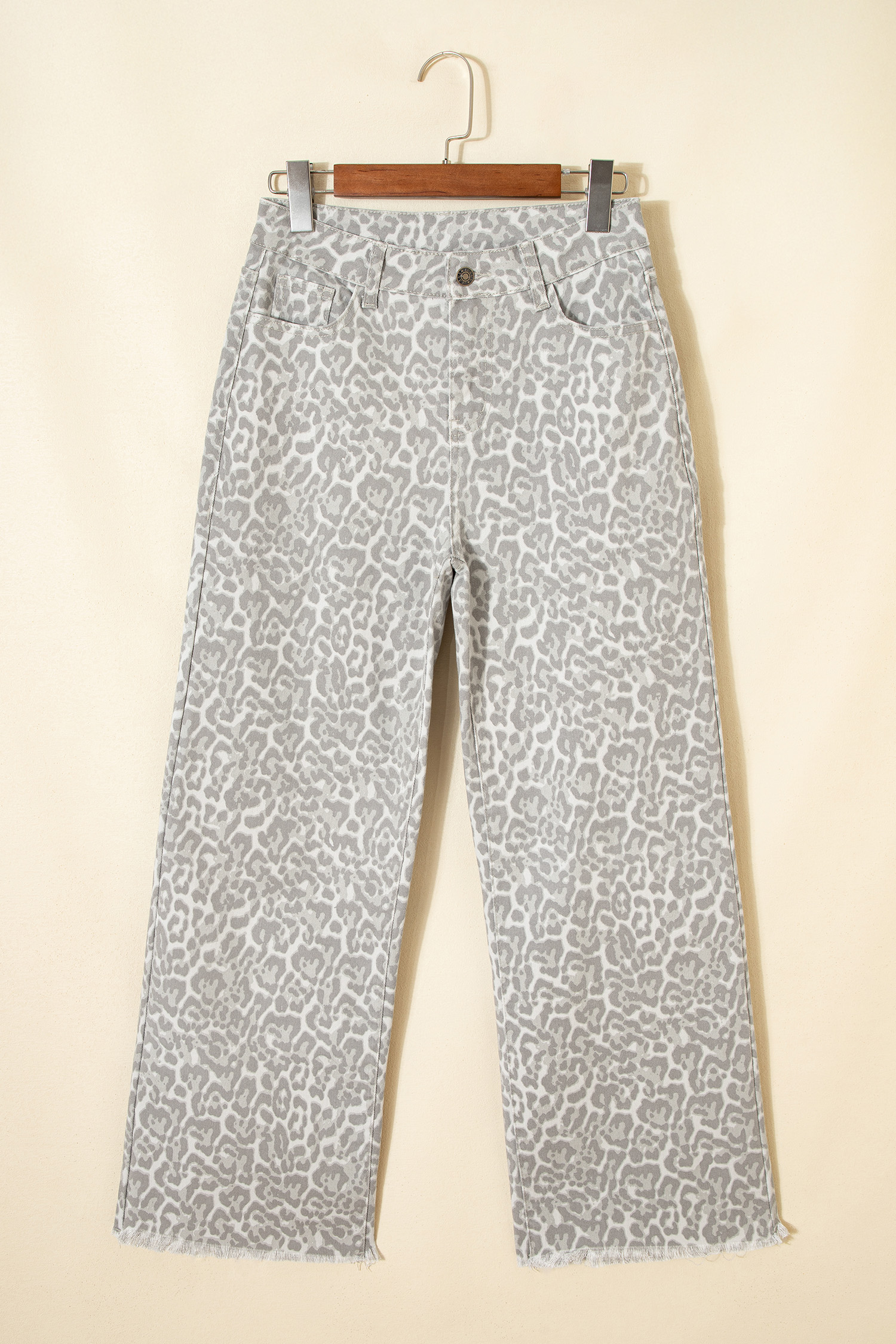 Gray Leopard Frayed Edge Wide Leg High Waist Jeans view 12